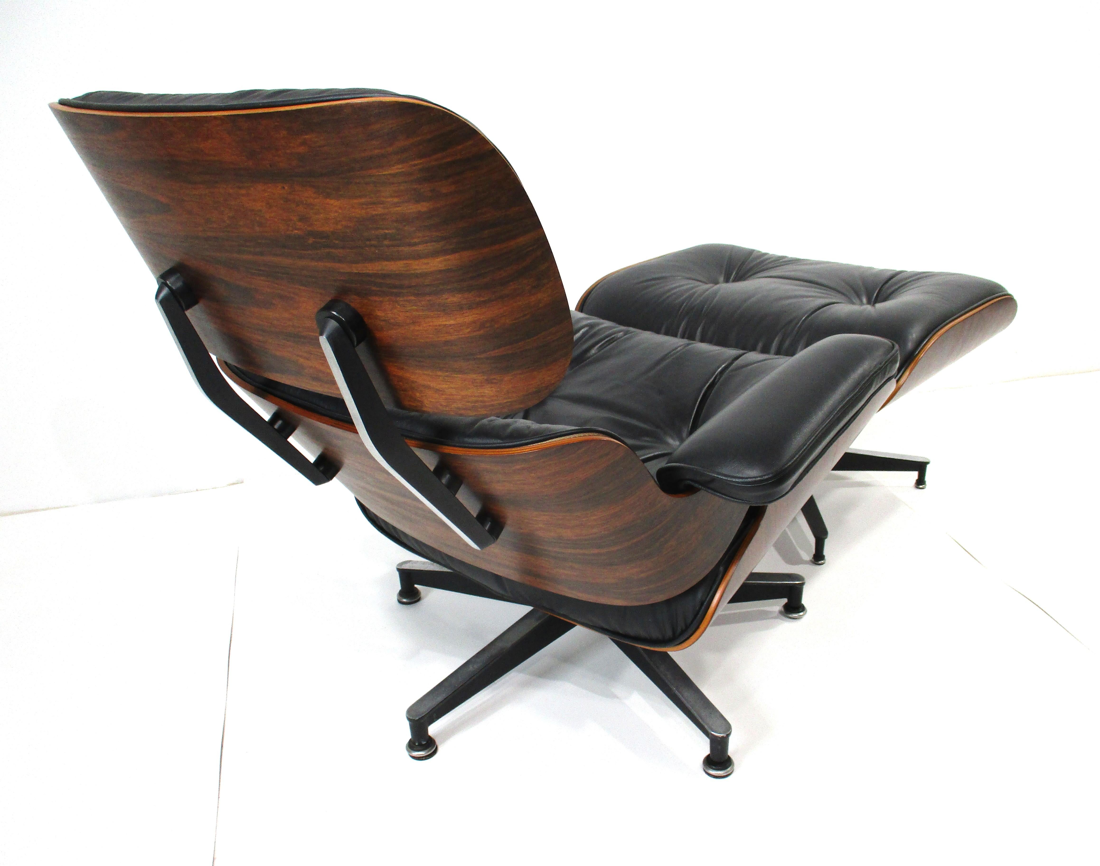 Eames 670 Rosewood Leather Lounge Chair with Ottoman for Herman Miller (A) 2