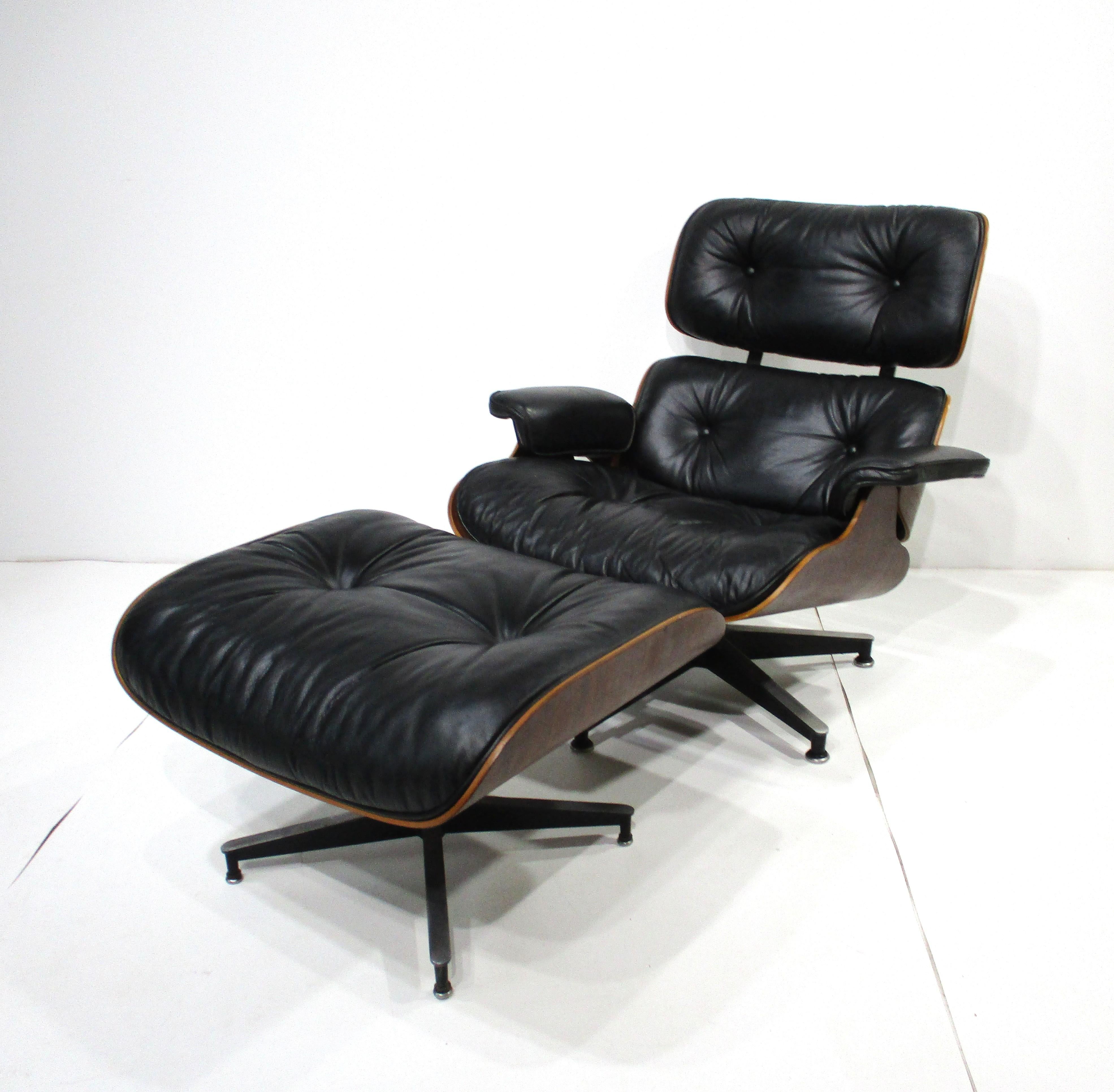 Eames 670 Palisander Leder Lounge Chair mit Ottomane für Herman Miller (DB) im Angebot 10
