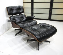 Eames 670 Rosewood Leather Lounge Chair with Ottoman for Herman Miller (DB)