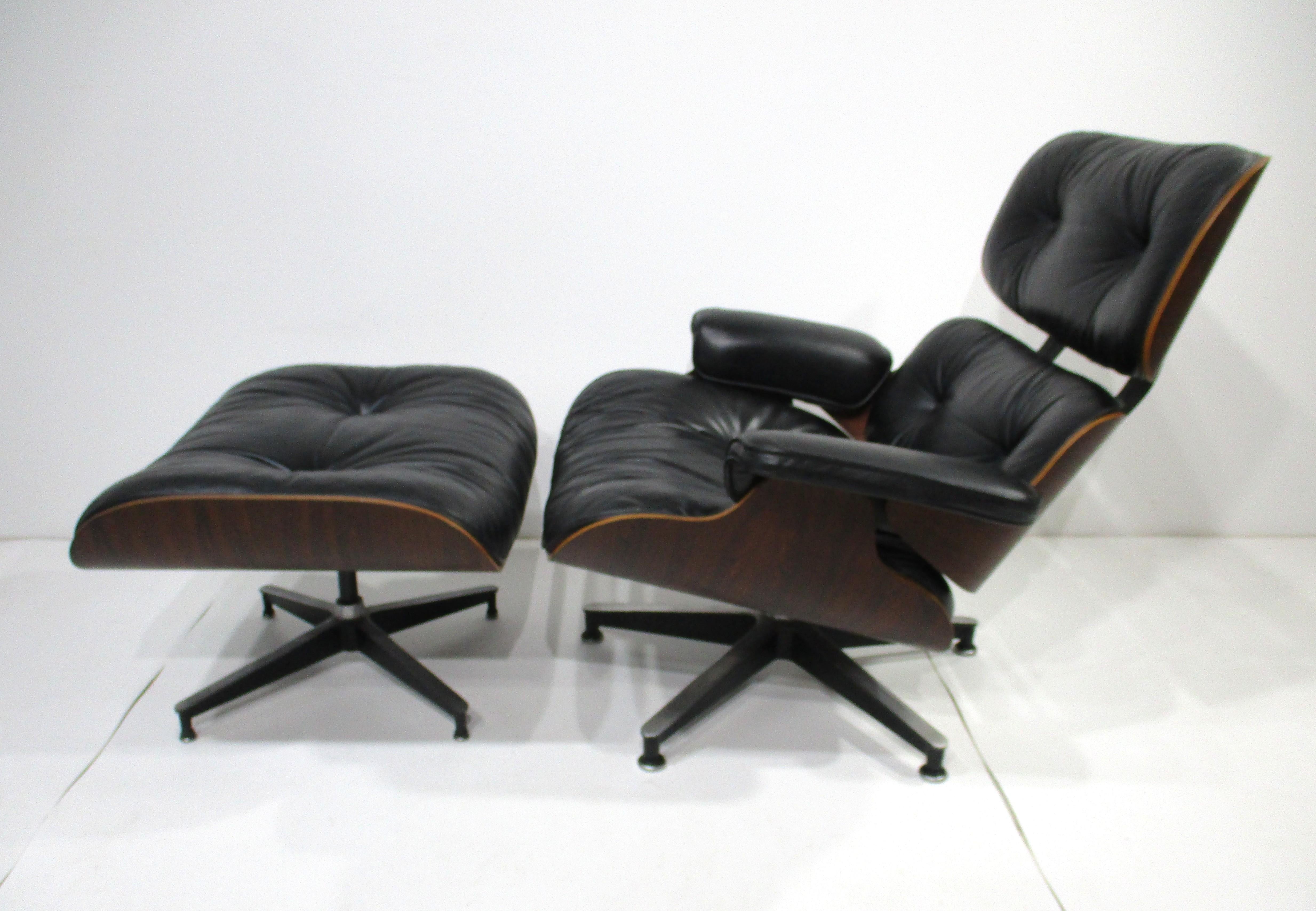 Eames 670 Palisander Leder Lounge Chair mit Ottomane für Herman Miller (DB) (Moderne der Mitte des Jahrhunderts) im Angebot