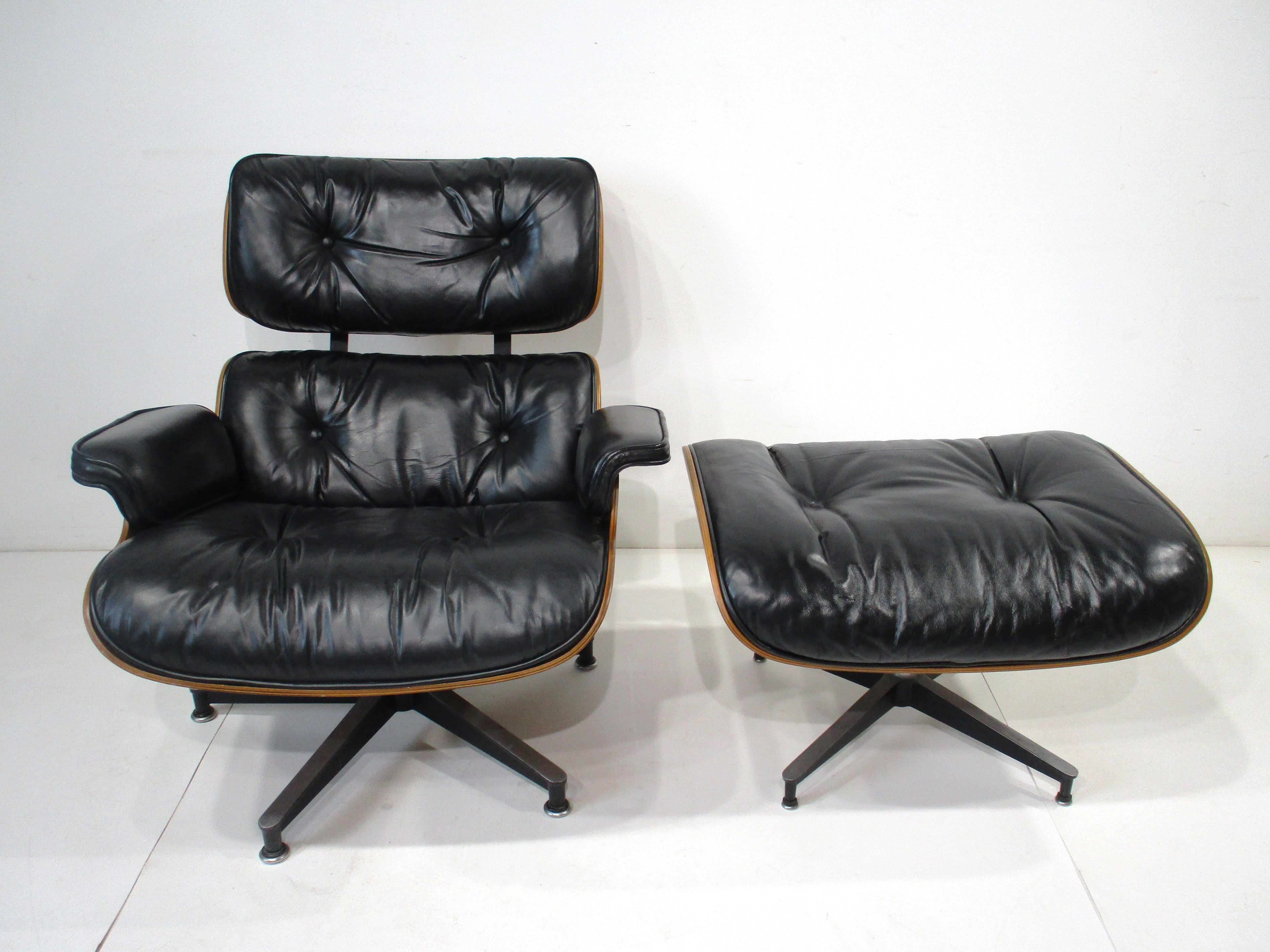 American Eames 670 Rosewood Leather Lounge Chair with Ottoman for Herman Miller For Sale