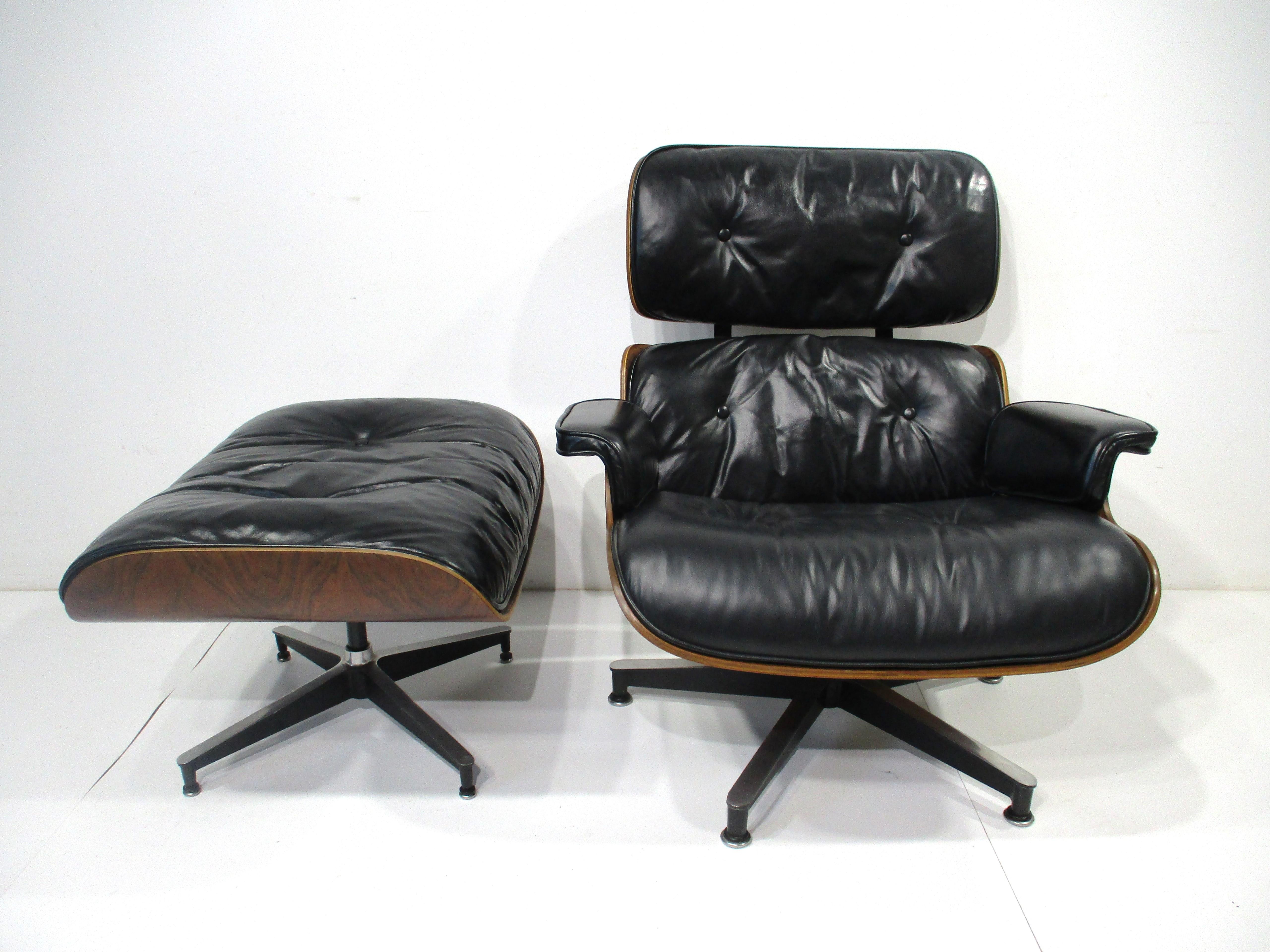 American Eames 670 Rosewood Leather Lounge Chair with Ottoman  