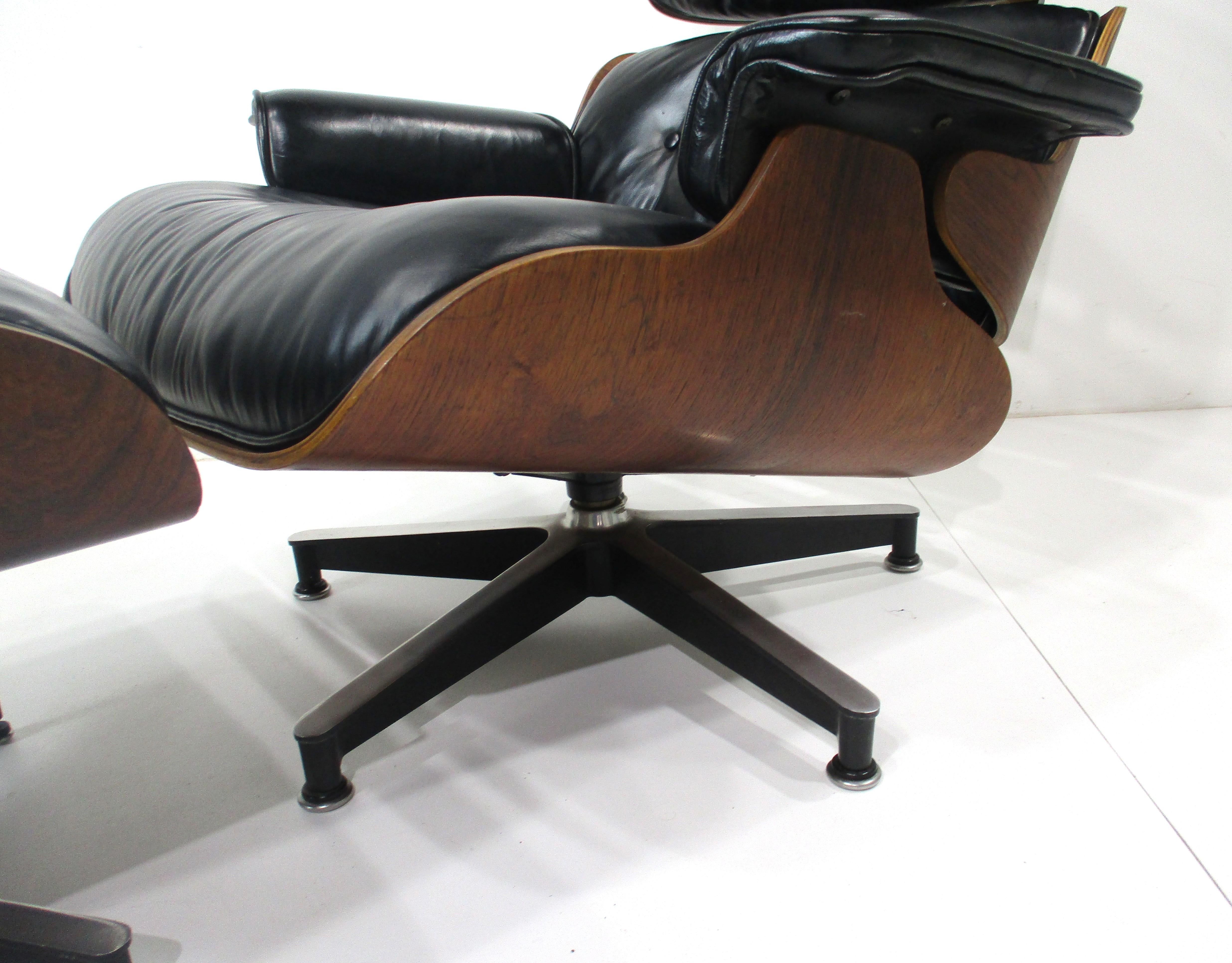 Eames 670 Rosewood Leather Lounge Chair with Ottoman   2