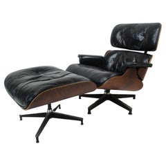Eames 670 Rosewood Leather Lounge Chair with Ottoman  