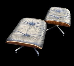 Eames 671 Ottomane für Loungesessel 670 aus schwarzem Leder