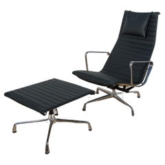 Used Eames Alu Group EA124 & EA125 Lounge Chair & Ottoman by Charles & Ray Eames 