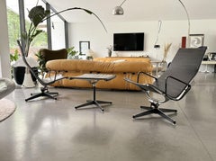 Eames Aluminium Group EA124 Lounge Chairs + EA125 Ottoman Herman Miller Ed.