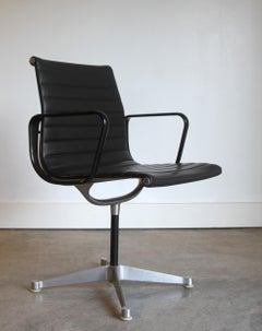 Eames Aluminum Group Black Leather Chairs Herman Miller 4 Available