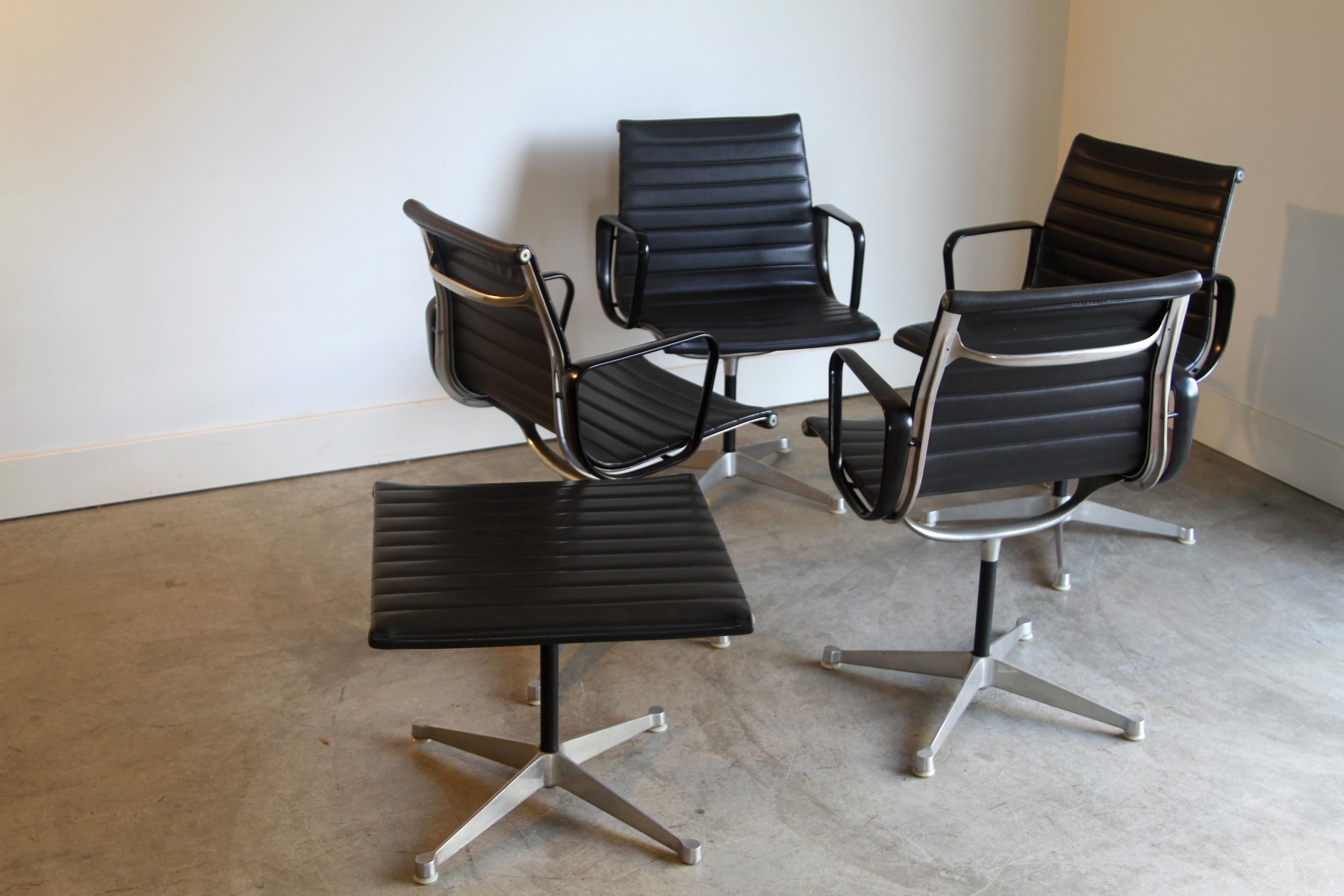 Eames Aluminum Group Black Leather Chairs Herman Miller 4 Available For Sale 1