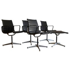 Eames Aluminum Group Black Leather Chairs Herman Miller 4 Available
