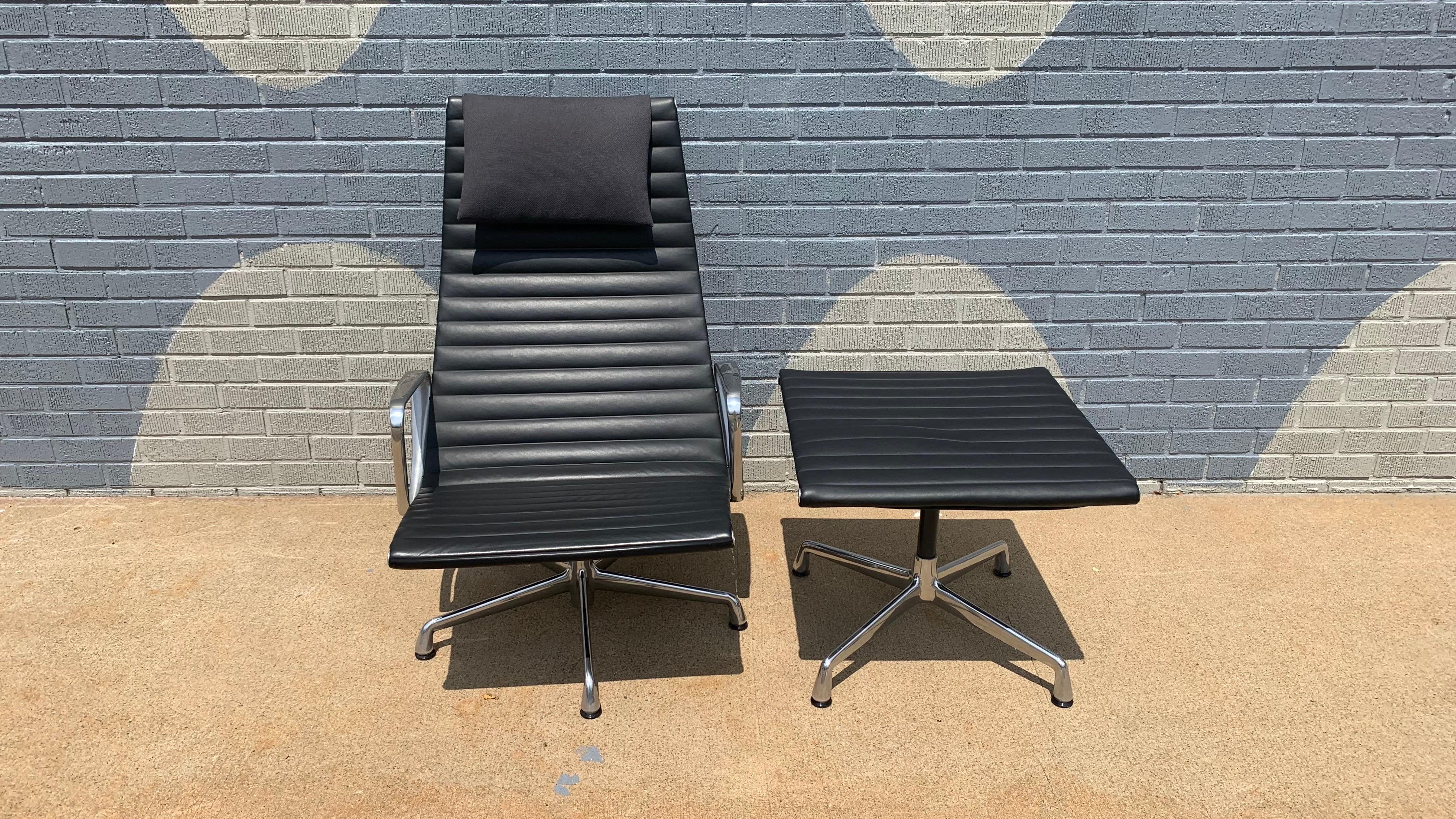 Eames Aluminum Group Lounge Chair and Ottoman by Herman Miller, 2008

An iconic Eames Aluminum Group Lounge Chair and Ottoman, designed in 1958 by Charles and Ray Eames and produced by Herman Miller in 2008. This timeless modern classic features the