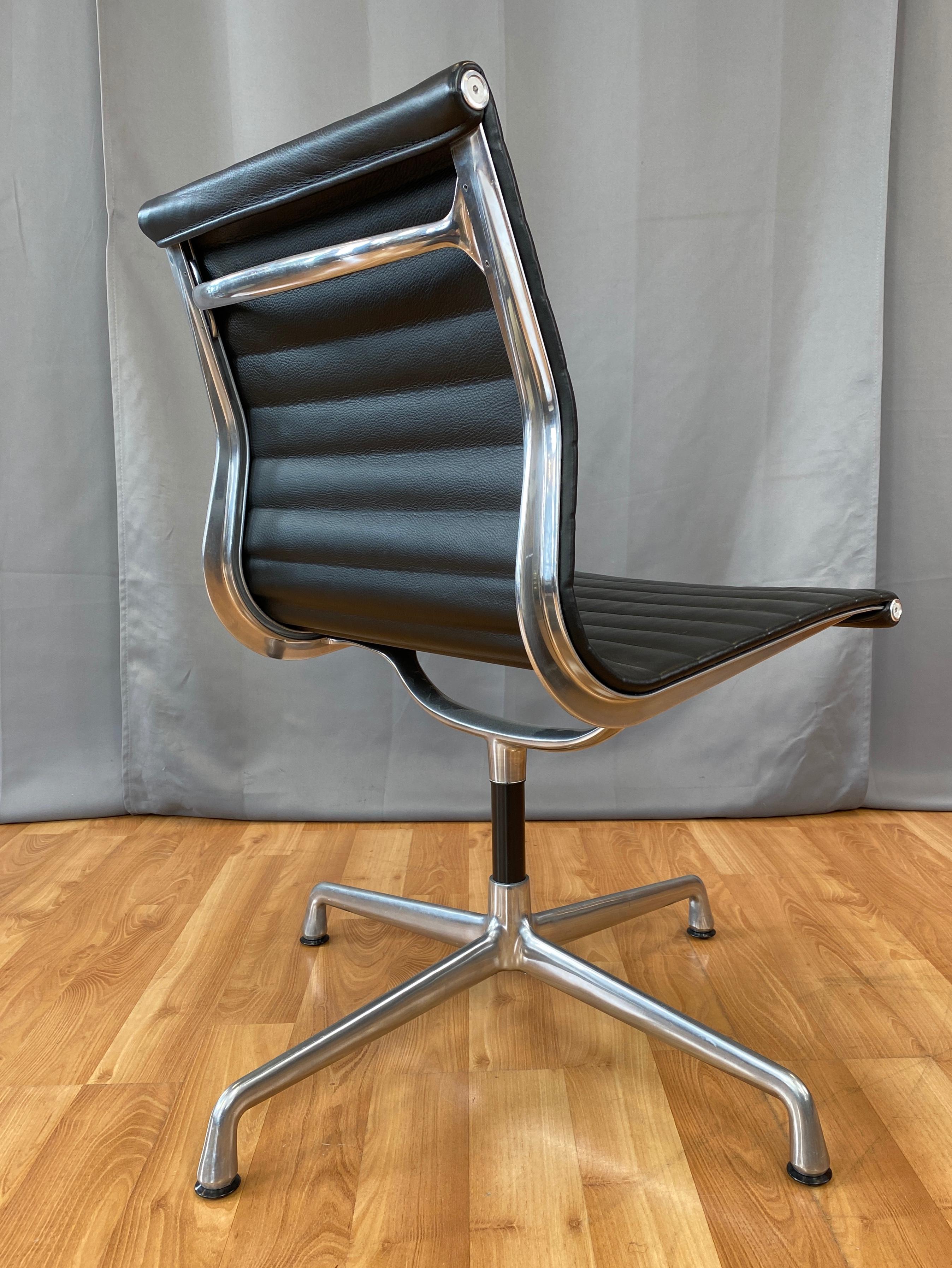 Eames Aluminum Group Side Chair, in Black Leather, 4 Star Base 3