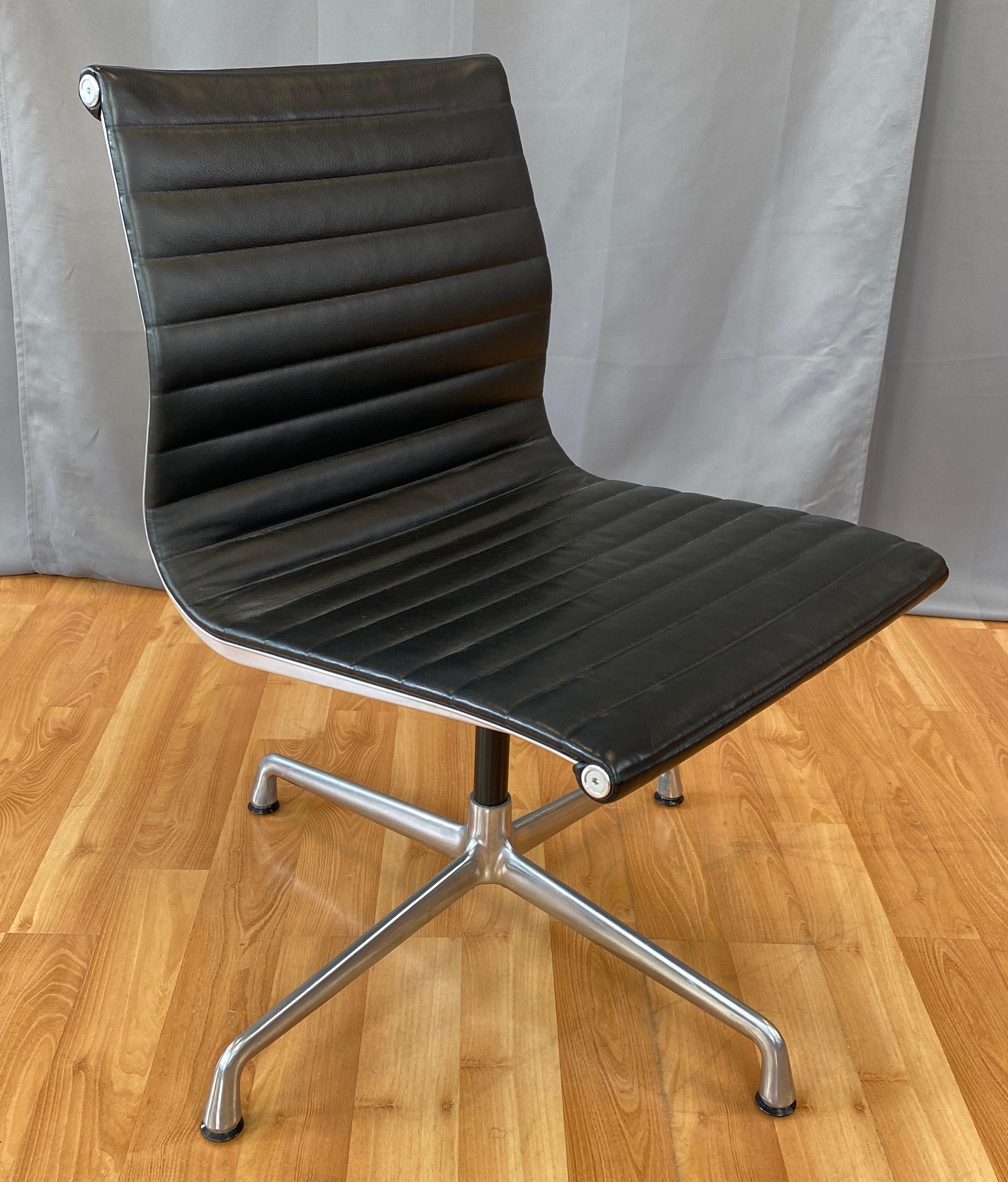 Eames Aluminum Group Side Chair, in Black Leather, 4 Star Base 11