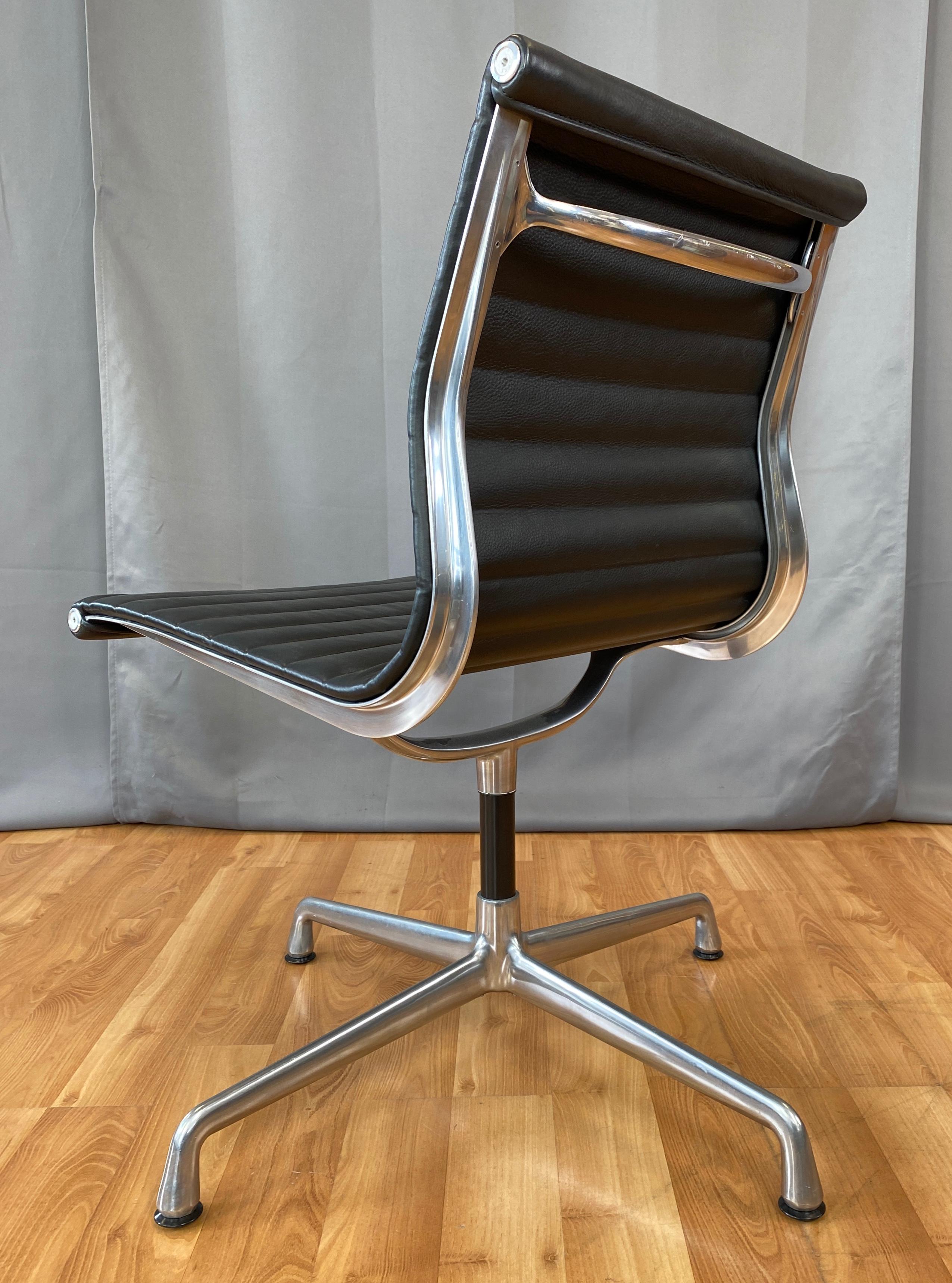 Eames Aluminum Group Side Chair, in Black Leather, 4 Star Base 1