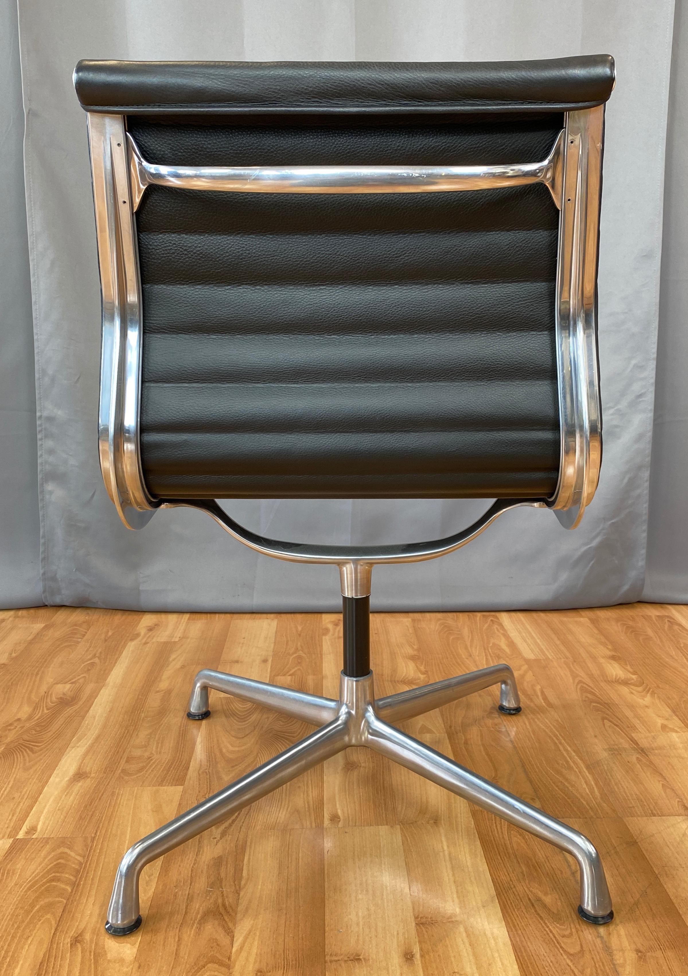 Eames Aluminum Group Side Chair, in Black Leather, 4 Star Base 2