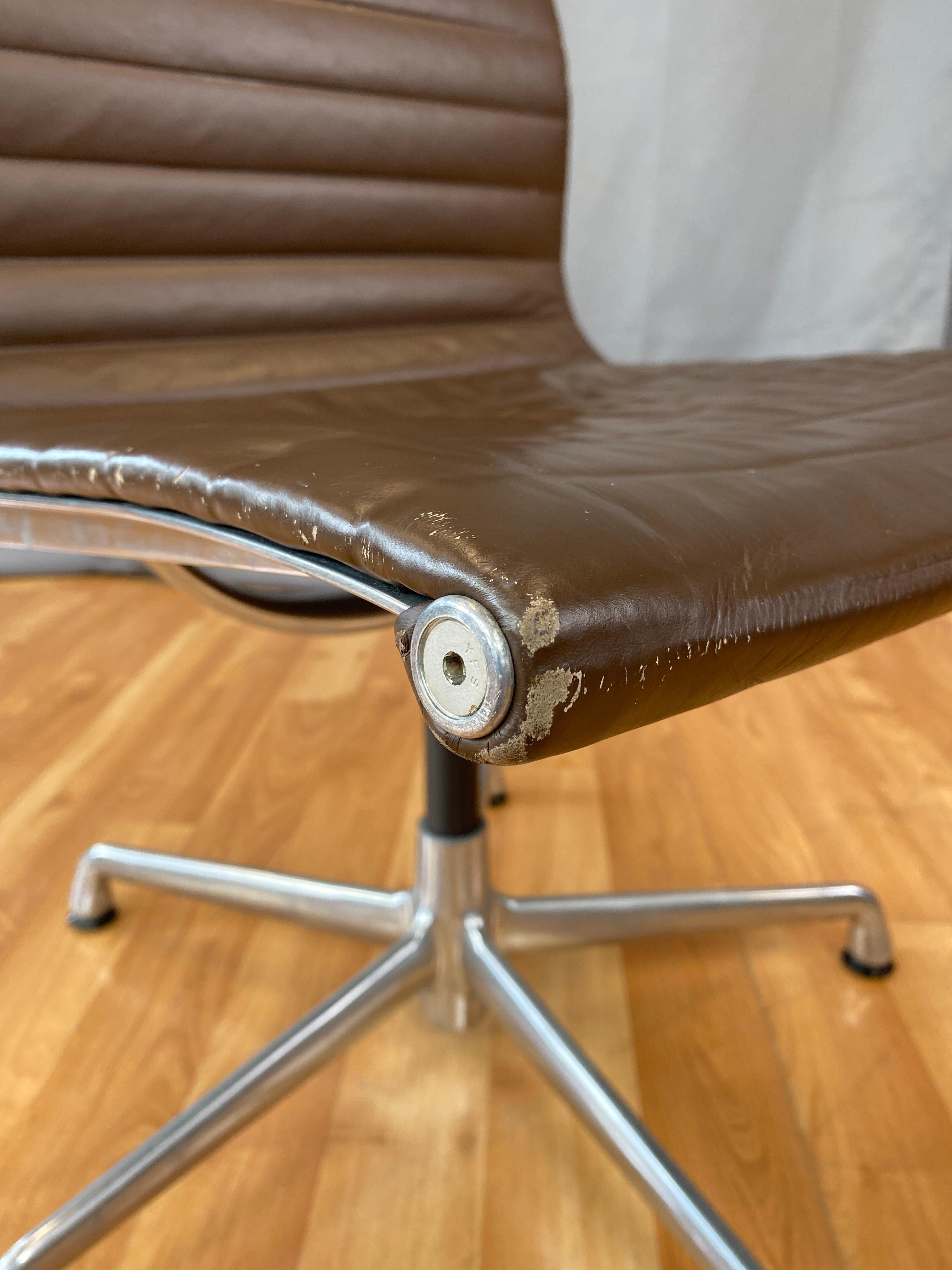 Eames Aluminum Group Side Chair, in Brown Leather 5 Star Base 4