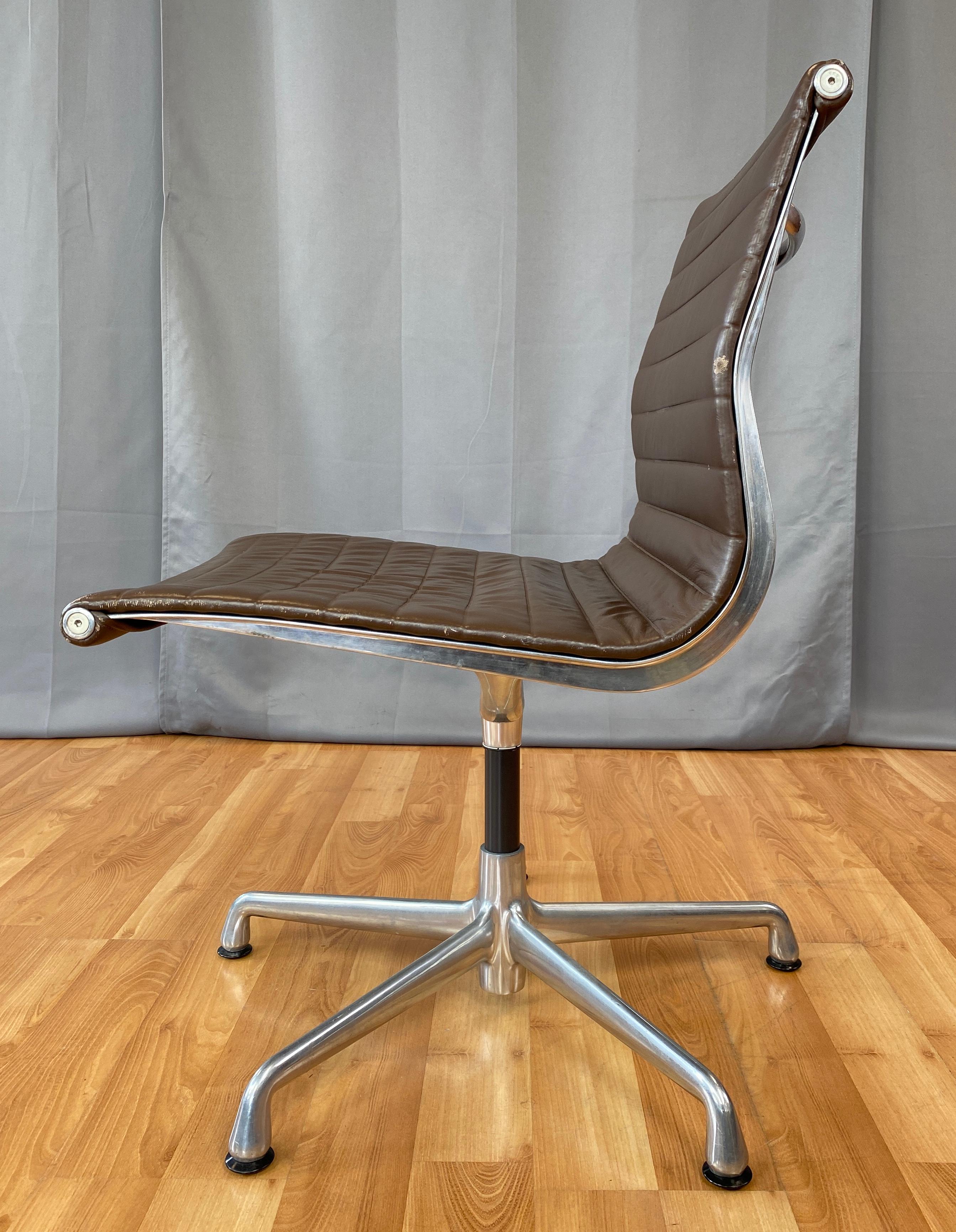 American Eames Aluminum Group Side Chair, in Brown Leather 5 Star Base