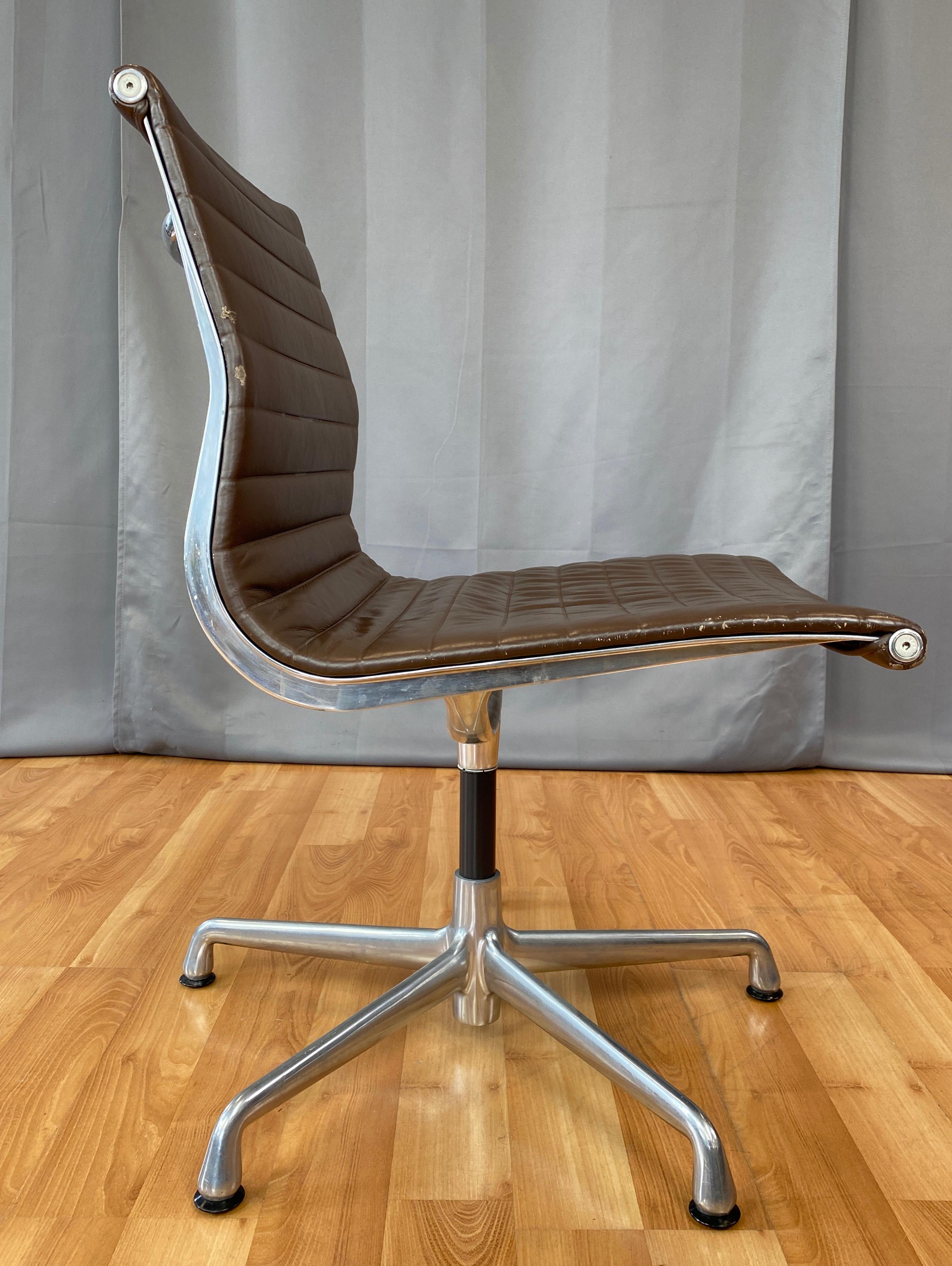 Eames Aluminum Group Side Chair, in Brown Leather 5 Star Base 1