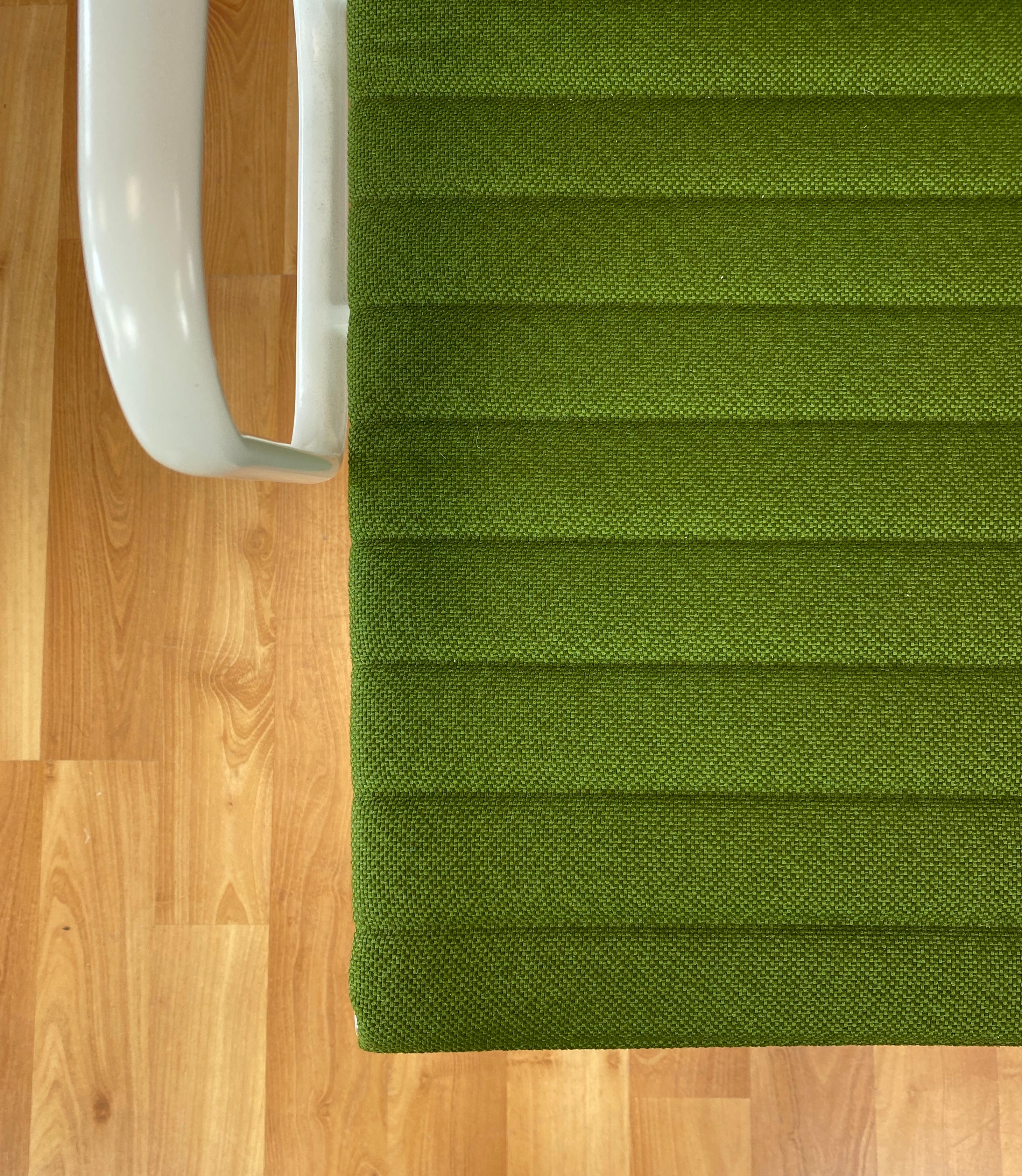 Eames Aluminum Group Side Chair, White Frame, Light Olive Green Upholstery 4