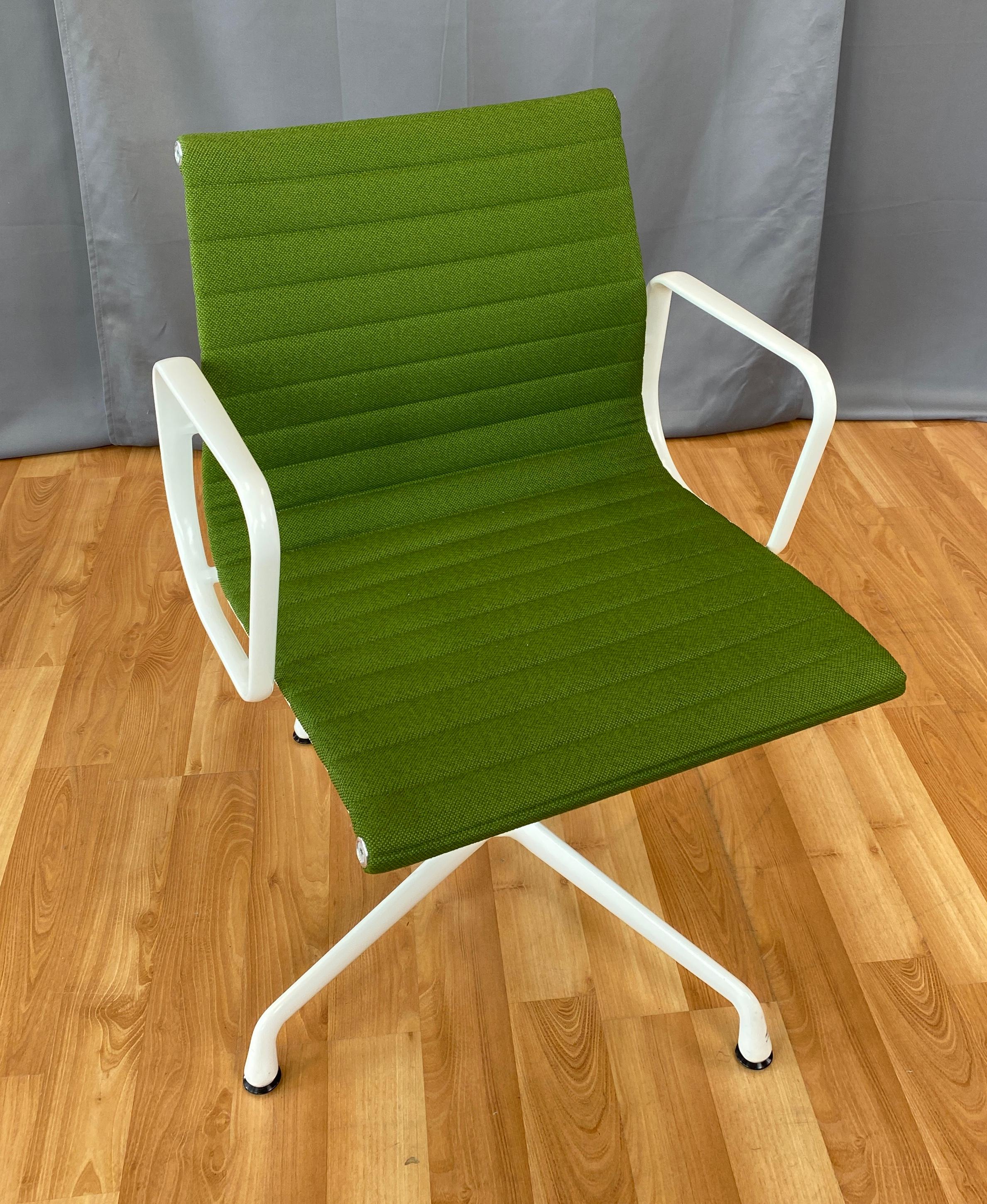 Eames Aluminum Group Side Chair, White Frame, Light Olive Green Upholstery 5