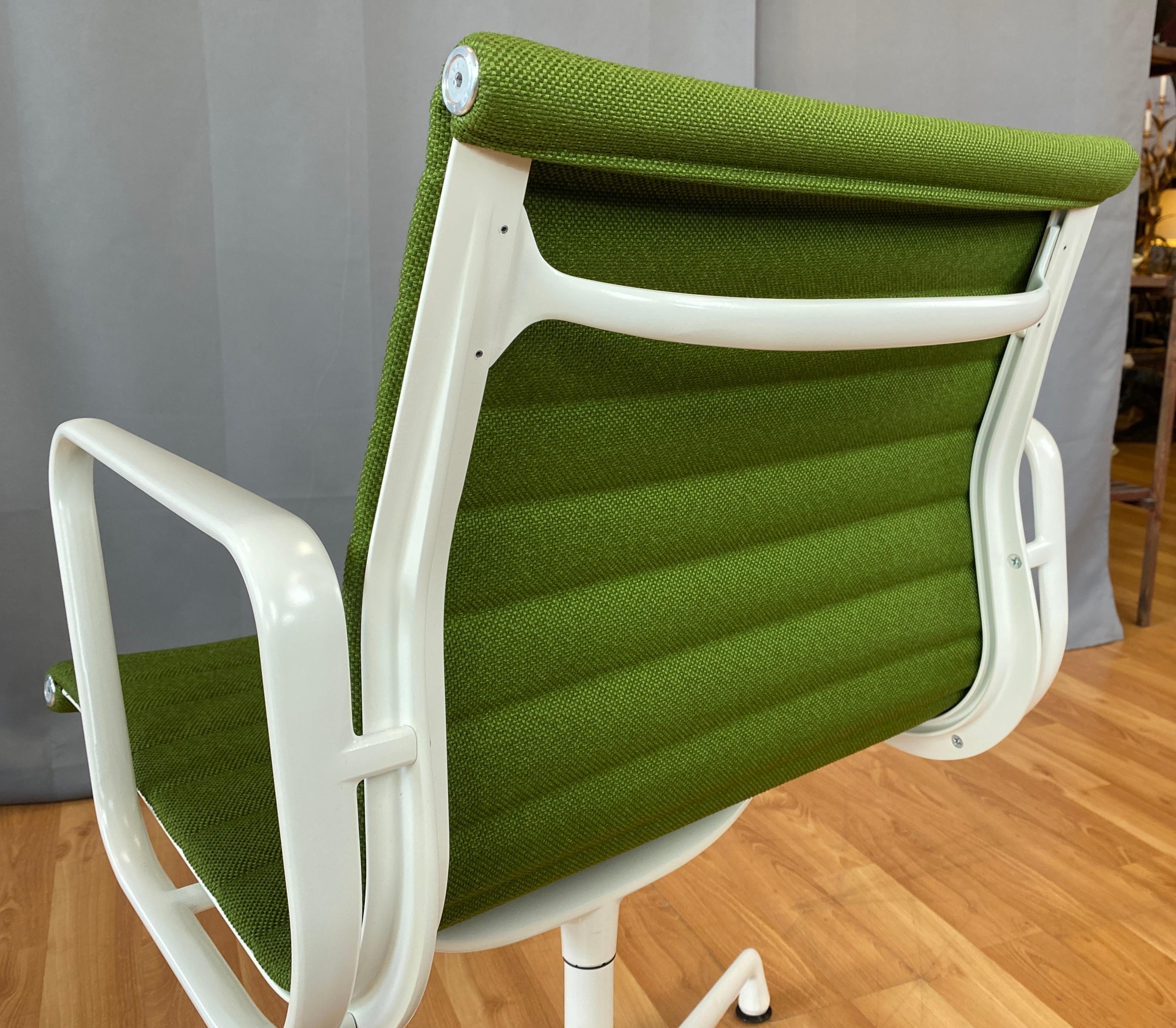 Eames Aluminum Group Side Chair, White Frame, Light Olive Green Upholstery 6
