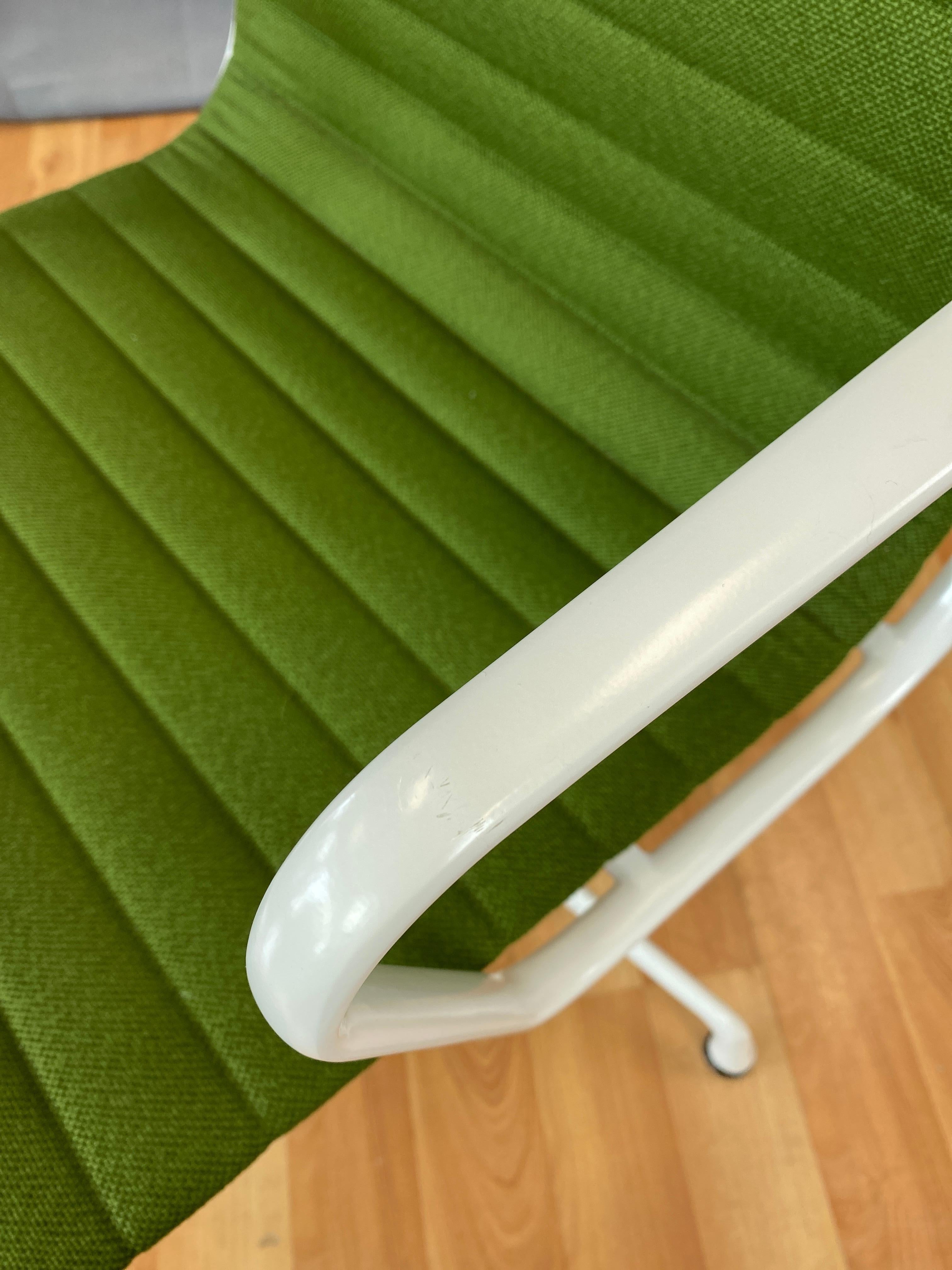 Eames Aluminum Group Side Chair, White Frame, Light Olive Green Upholstery 7