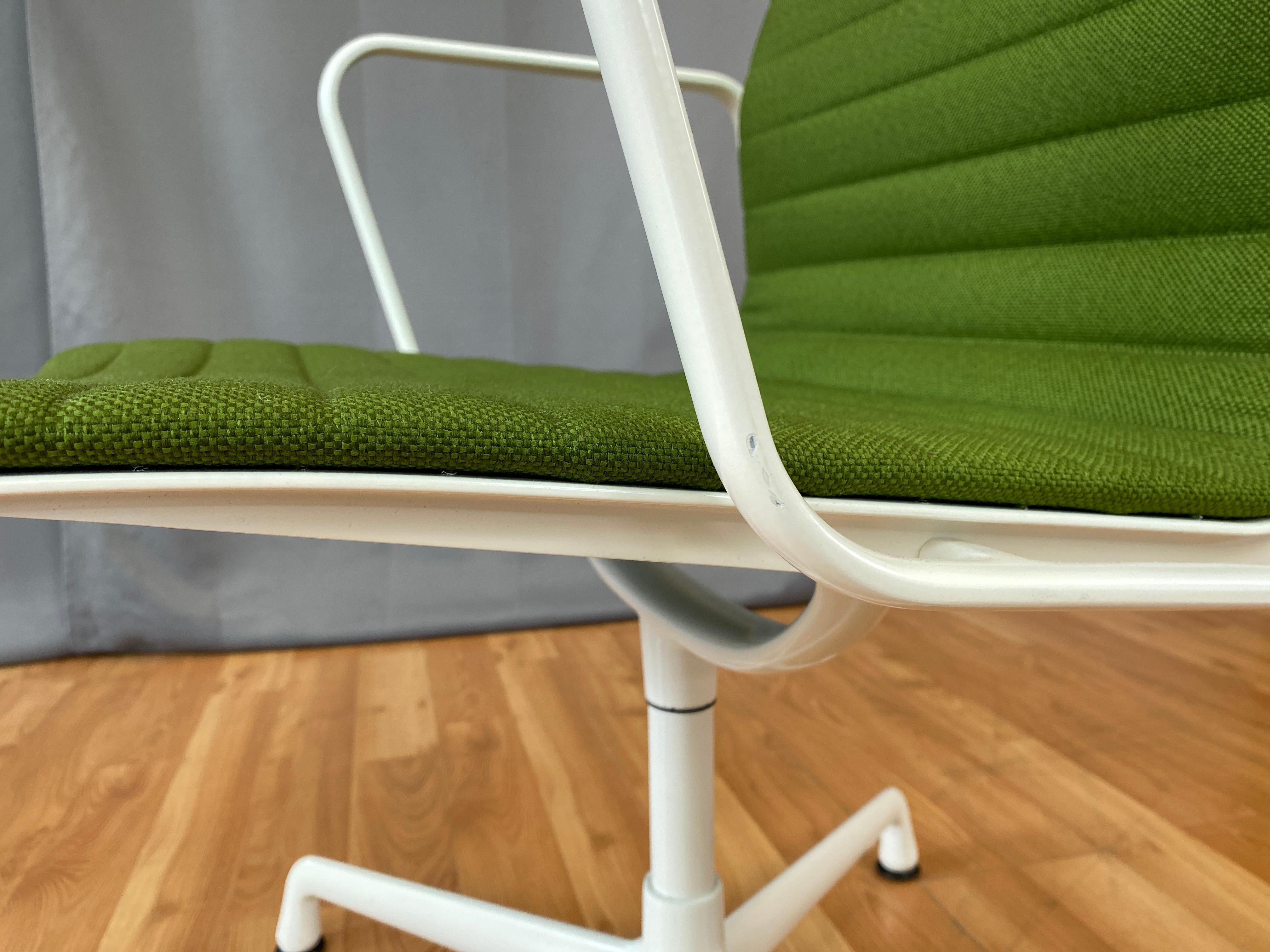 Eames Aluminum Group Side Chair, White Frame, Light Olive Green Upholstery 8