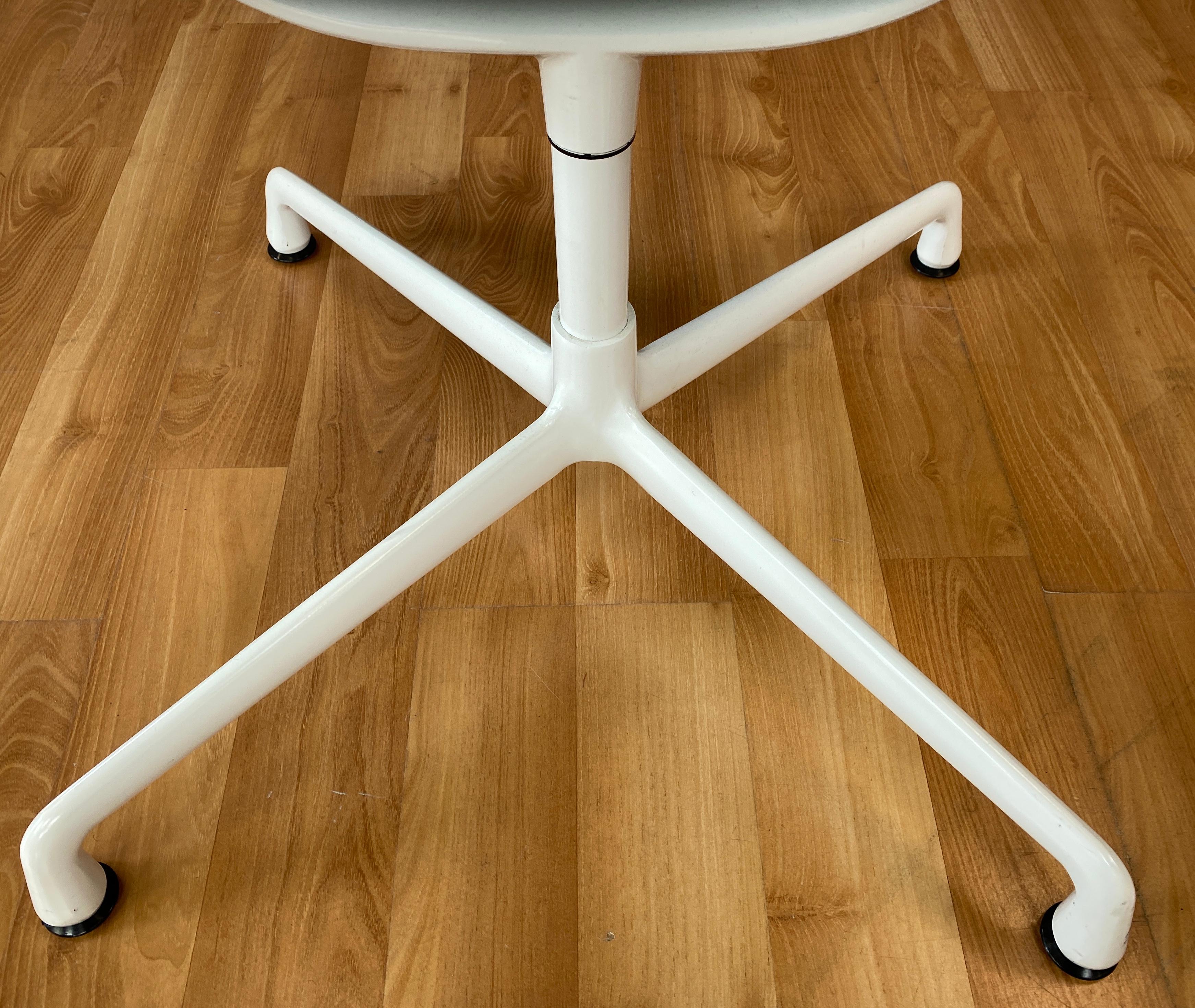 Eames Aluminum Group Side Chair, White Frame, Light Olive Green Upholstery 1