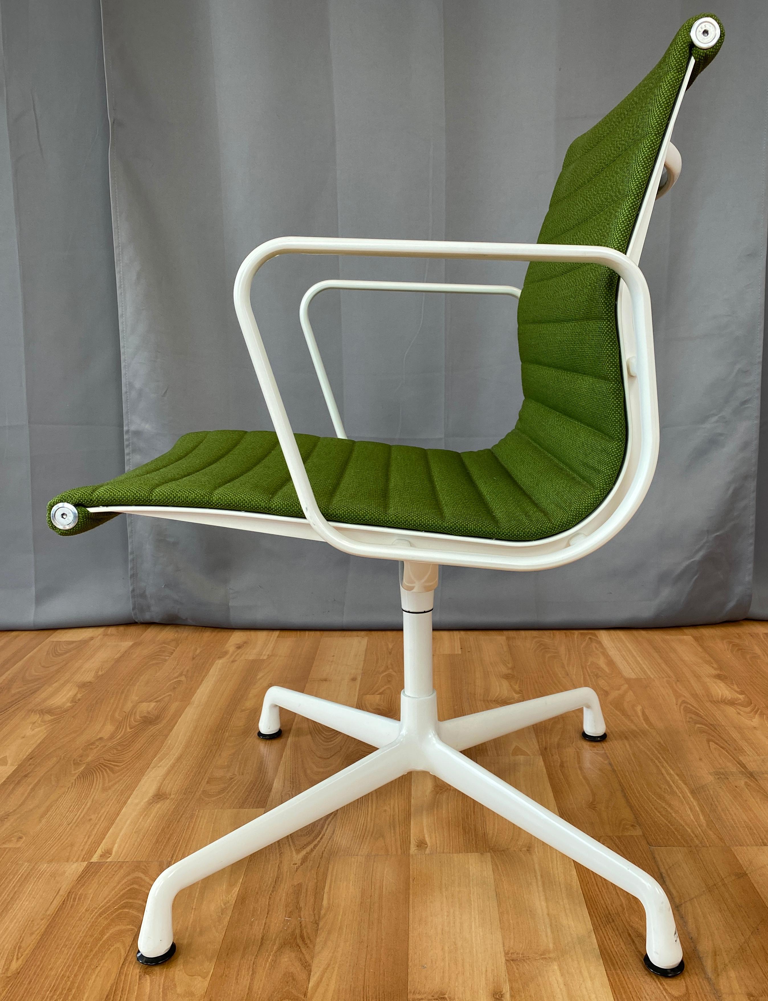 Eames Aluminum Group Side Chair, White Frame, Light Olive Green Upholstery 2