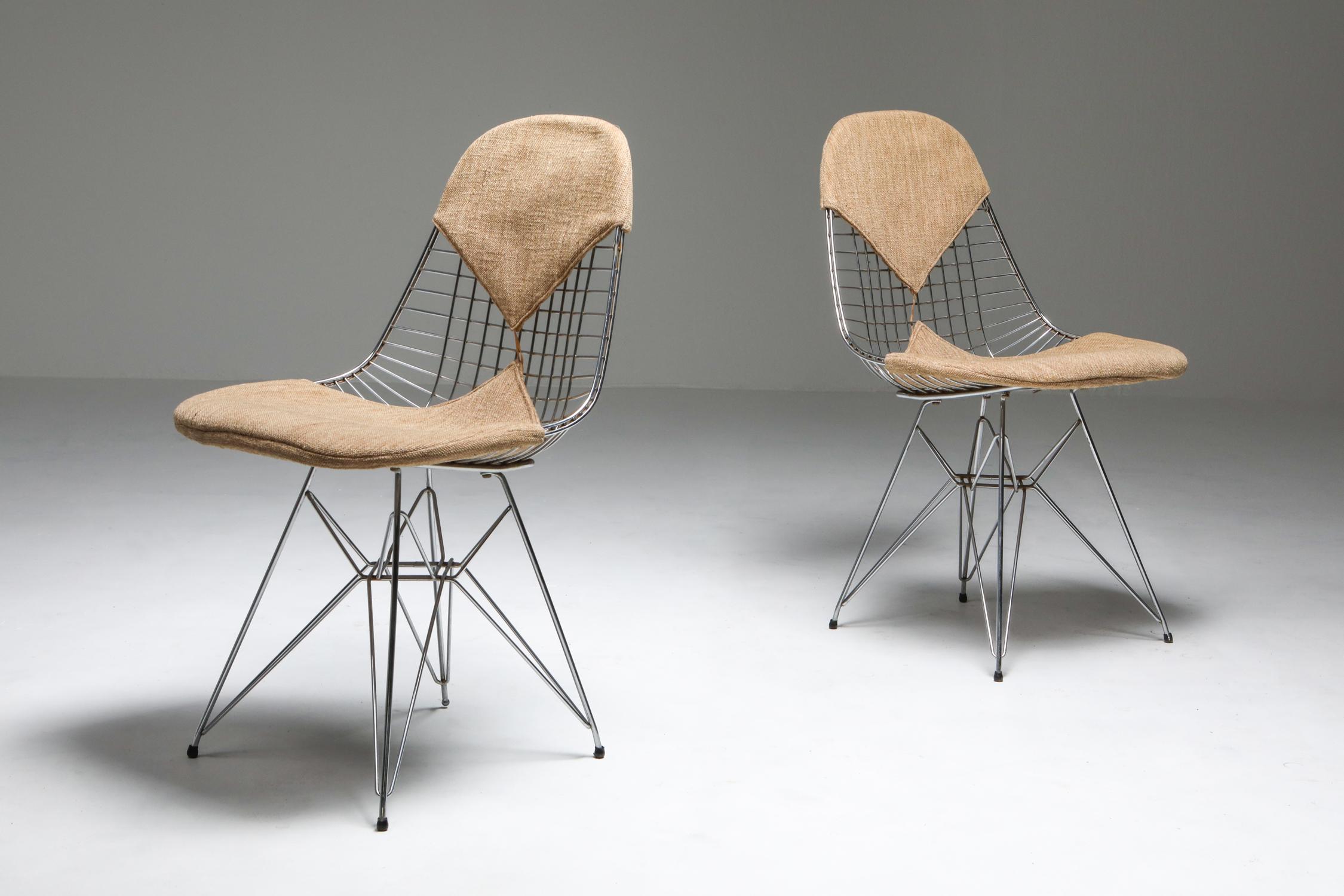 Eames Bikini DKR Wire Chair in Original Canvas, Set of Six In Good Condition In Antwerp, BE