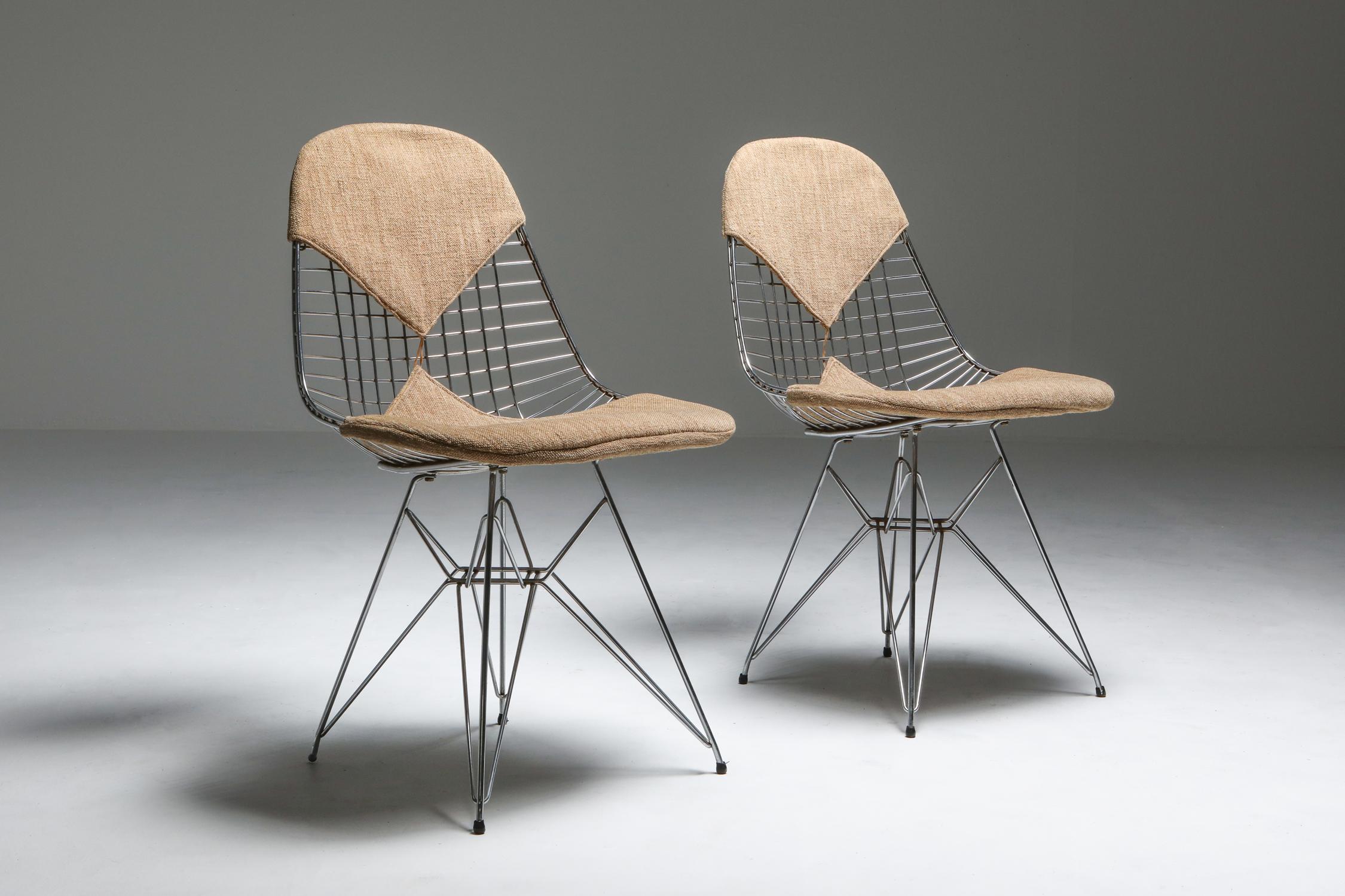 Mid-20th Century Eames Bikini DKR Wire Chair in Original Canvas, Set of Six
