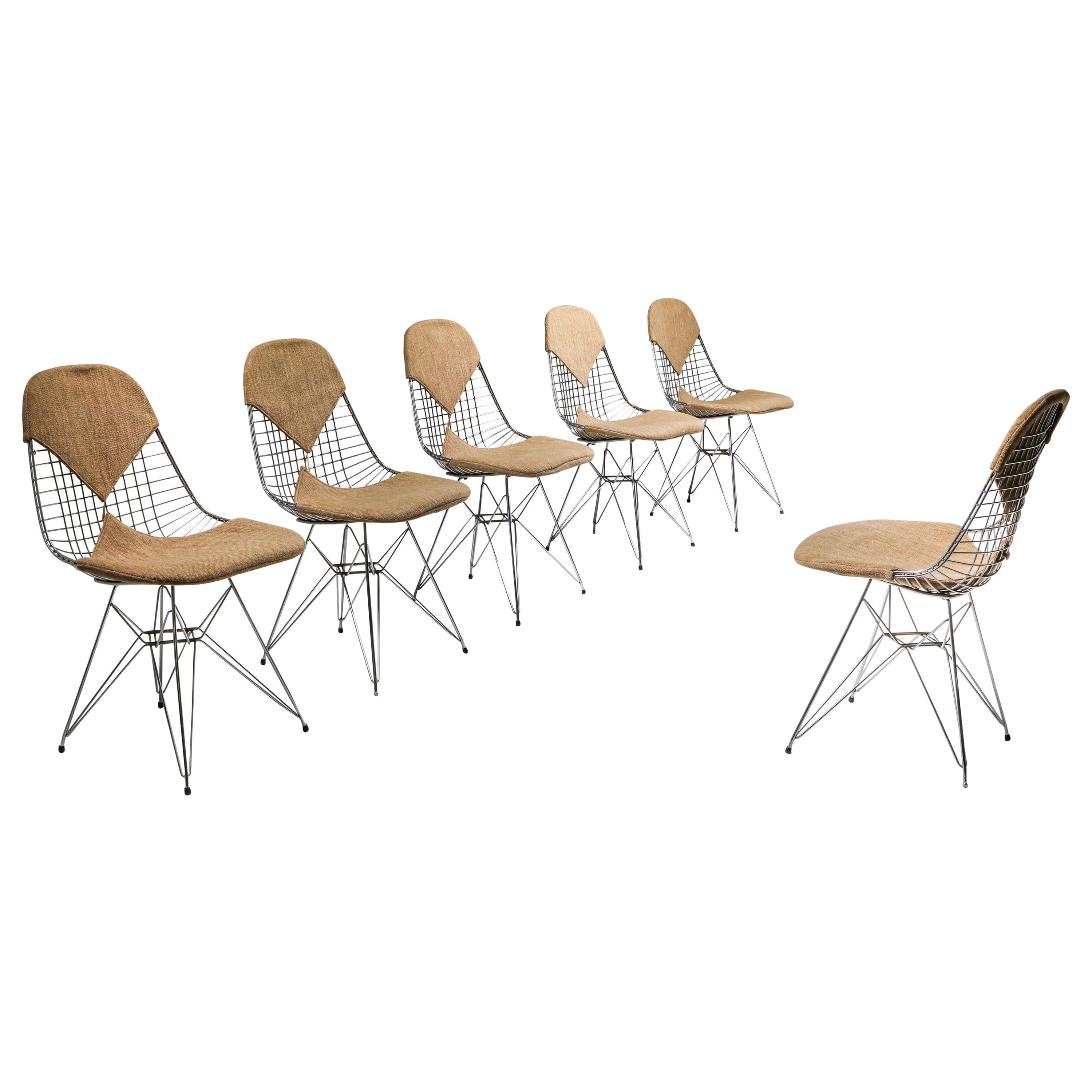 Eames Bikini DKR Wire Chair in Original Canvas, Set of Six