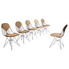 Chaise en fil métallique Eames Bikini DKR en toile originale:: lot de six