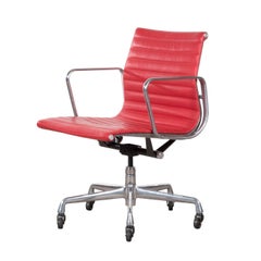 Eames Bright Red Leather Management Office Chair for Herman Miller