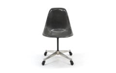 Eames Bucket or Shell Chair in Gray Molded Fiberglass on Aluminum Base, Casters