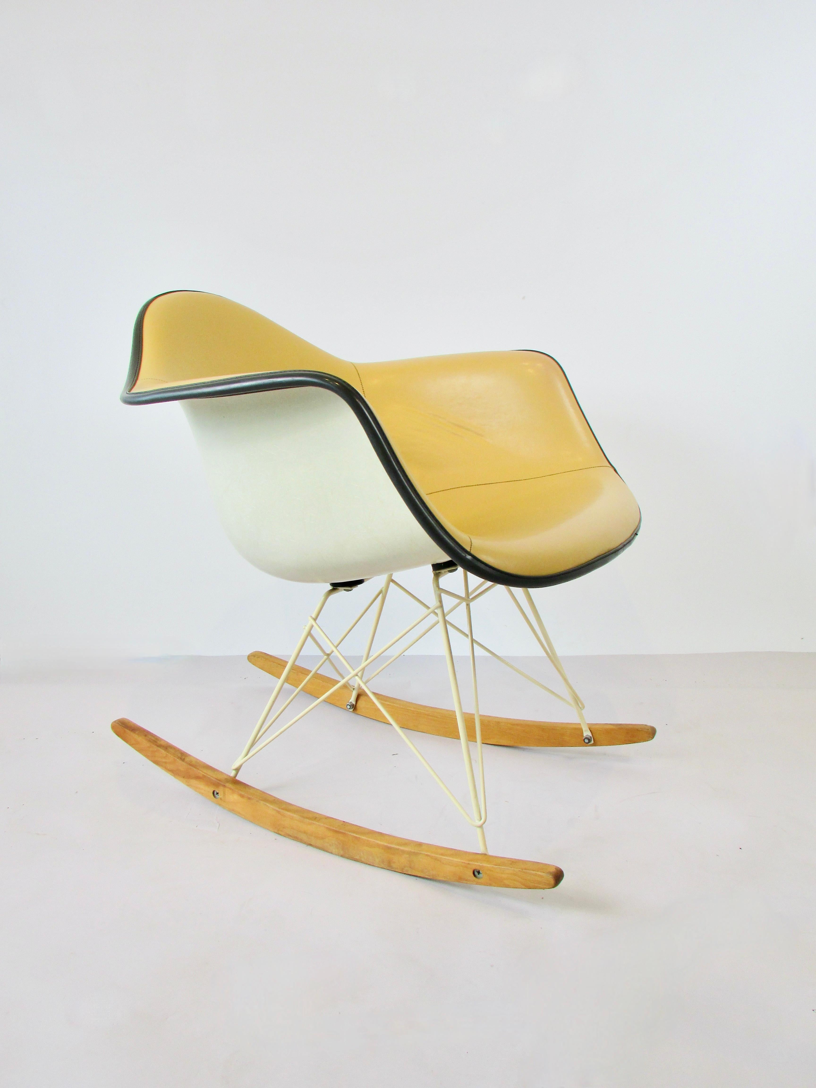 Mid-Century Modern Eames Butterscotch Vinyl on White Base RAR Rocking Chair