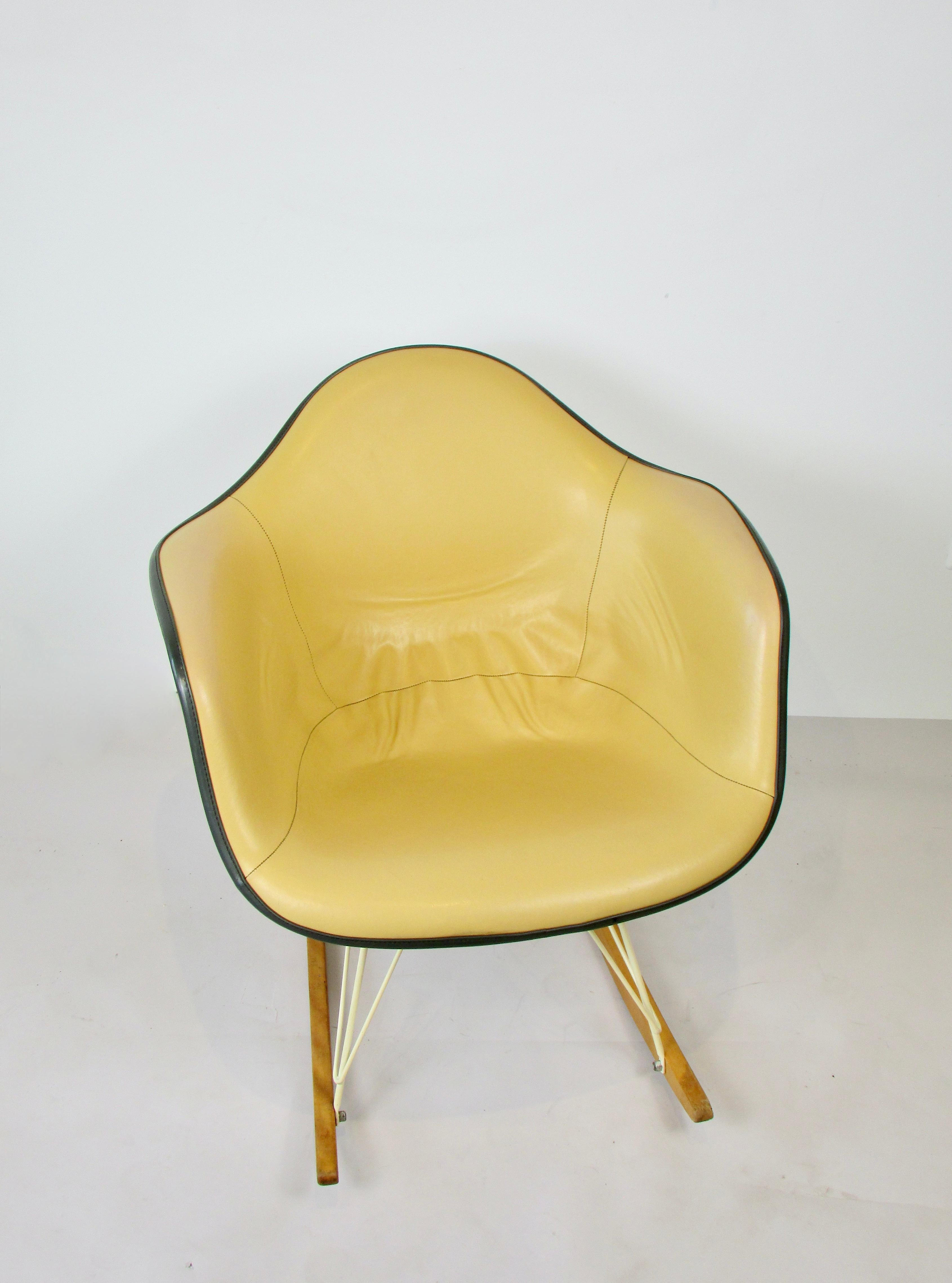Steel Eames Butterscotch Vinyl on White Base RAR Rocking Chair