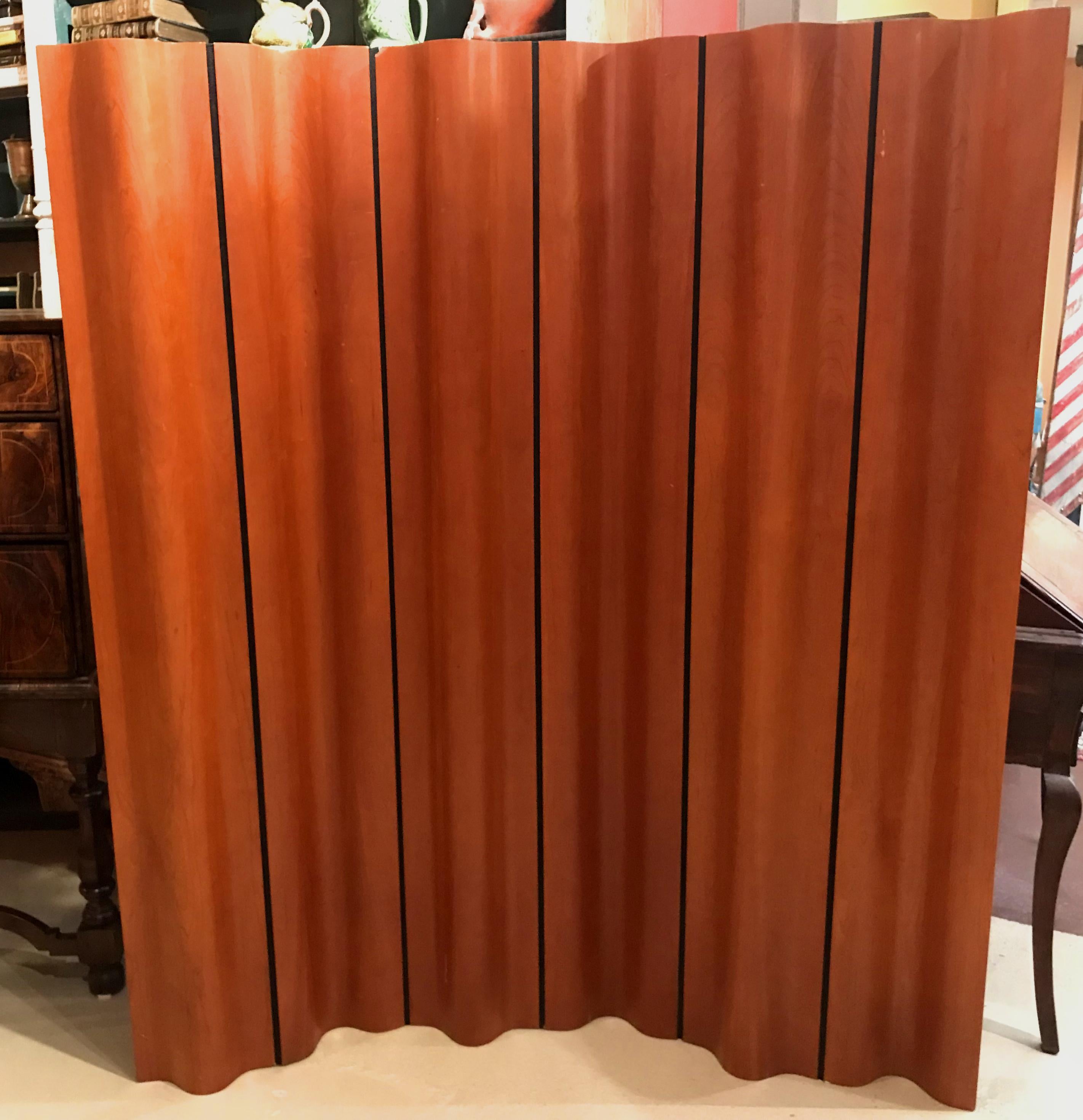Molded Eames Cherry Plywood Six Panel Folding Screen for Herman Miller