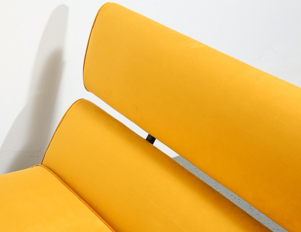 Steel Eames Compact Sofa in Yellow Velvet