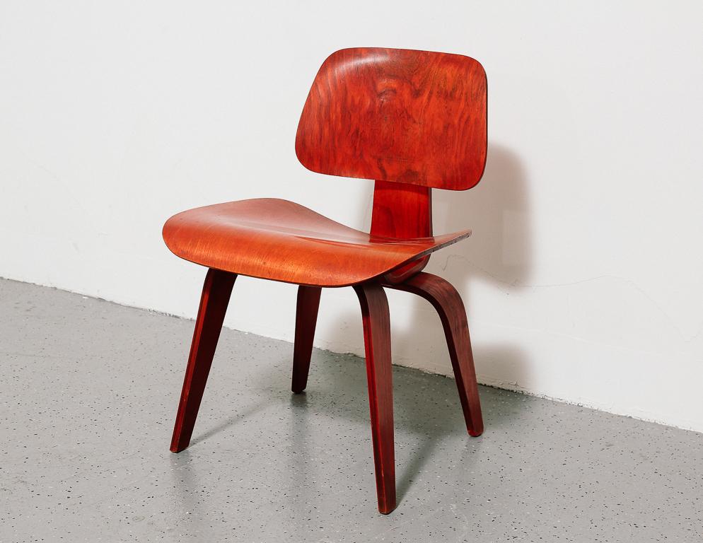 Mid-Century Modern Eames DCW for Herman Miller in Red Aniline