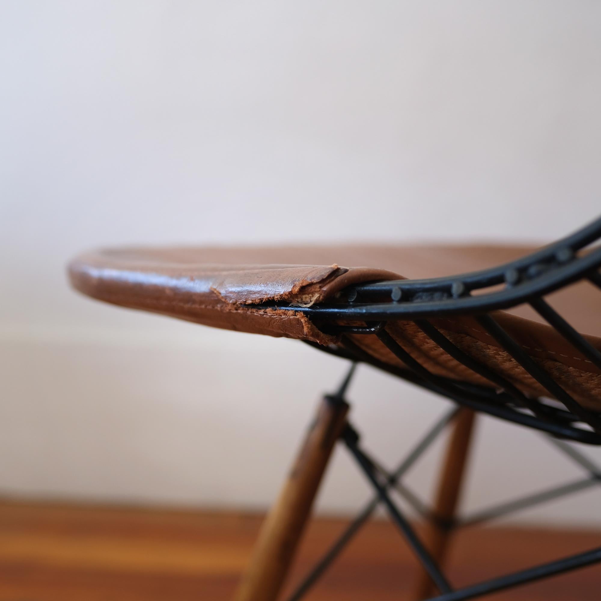 Eames DKW-2 Dowel Wire Chair with Leather Bikini Cover For Sale 1