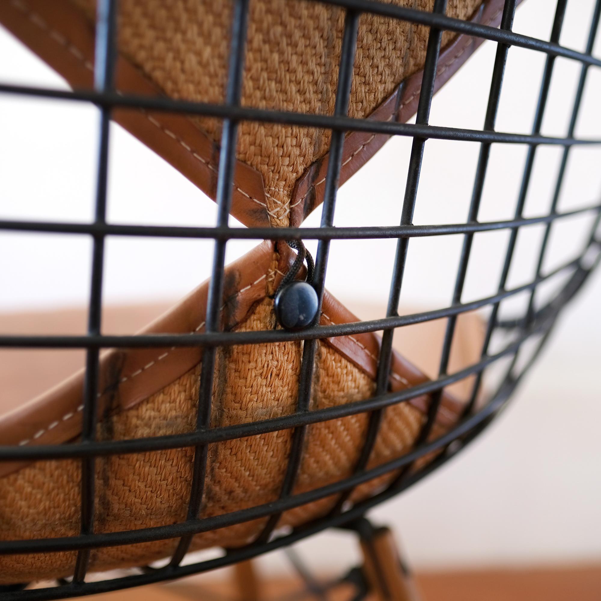 Eames DKW-2 Dowel Wire Chair with Leather Bikini Cover In Good Condition For Sale In San Diego, CA