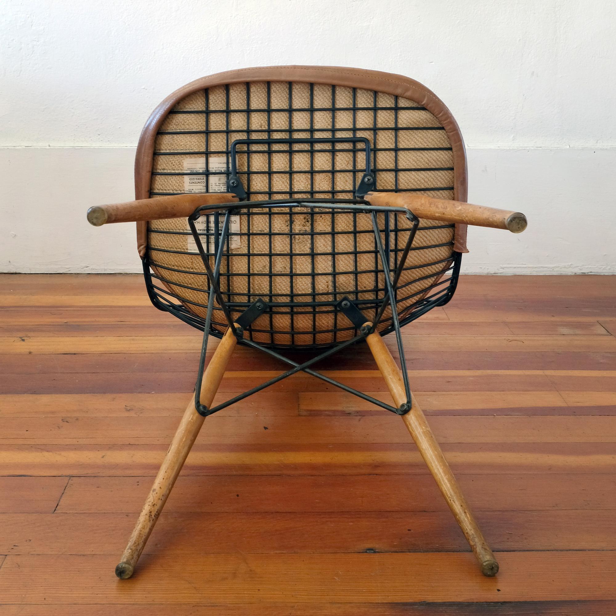 Mid-20th Century Eames DKW-2 Dowel Wire Chair with Leather Bikini Cover For Sale