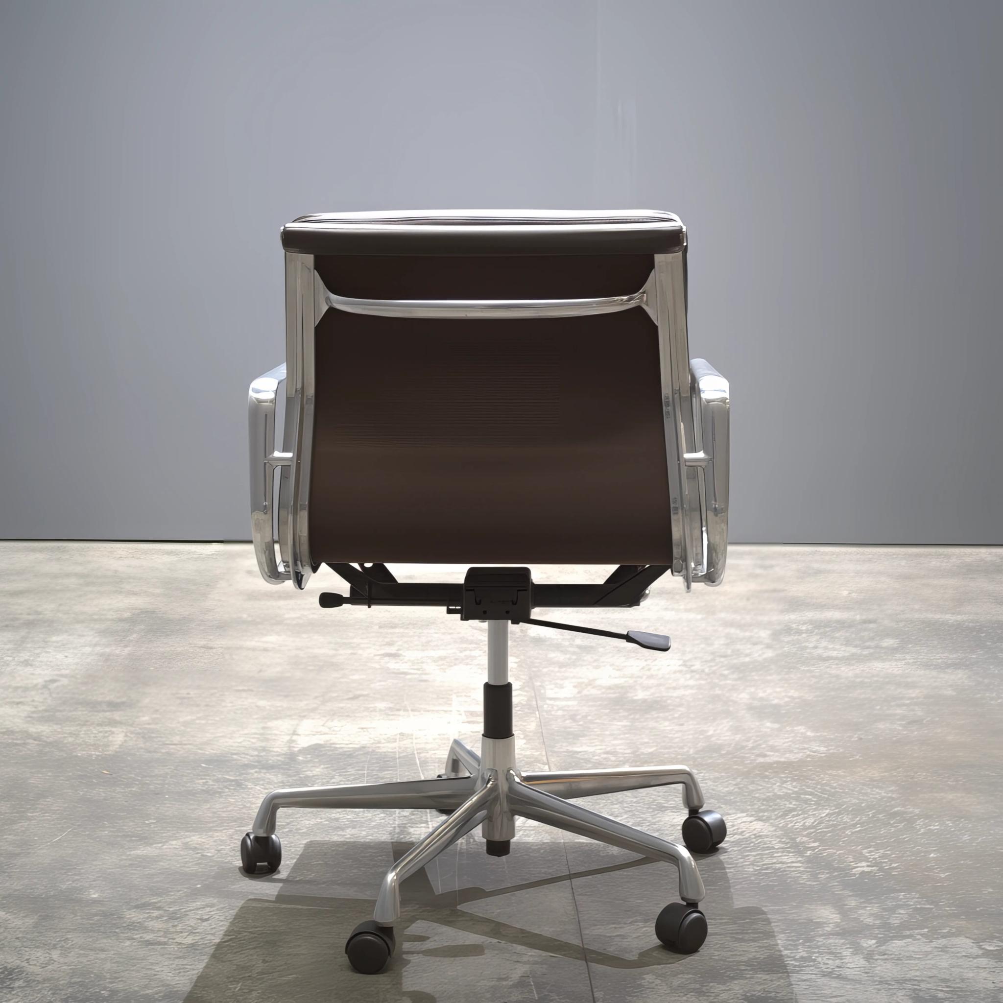 Mid-Century Modern Eames EA 435 Soft Pad Brown Leather Office Chair, Low Back by  Vitra