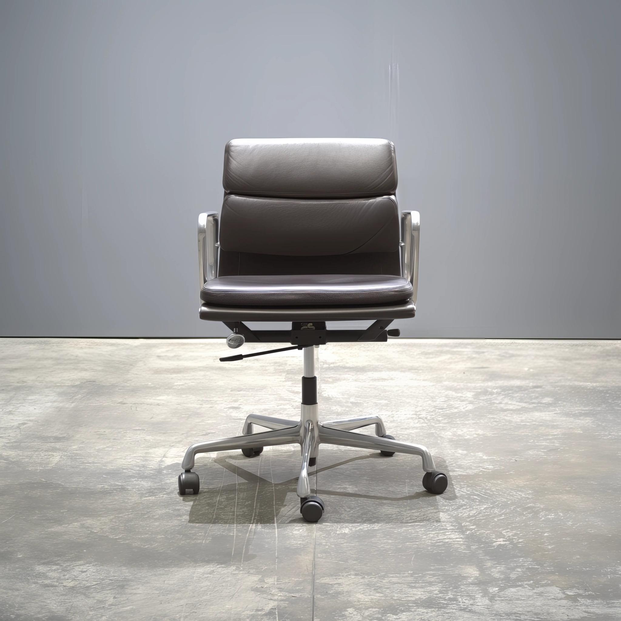 20th Century Eames EA 435 Soft Pad Brown Leather Office Chair, Low Back by  Vitra