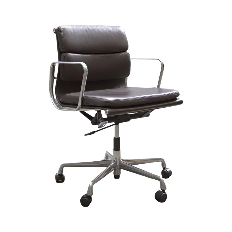 Eames EA 435 Soft Pad Black Leather Office Chair, Low Back by  Vitra