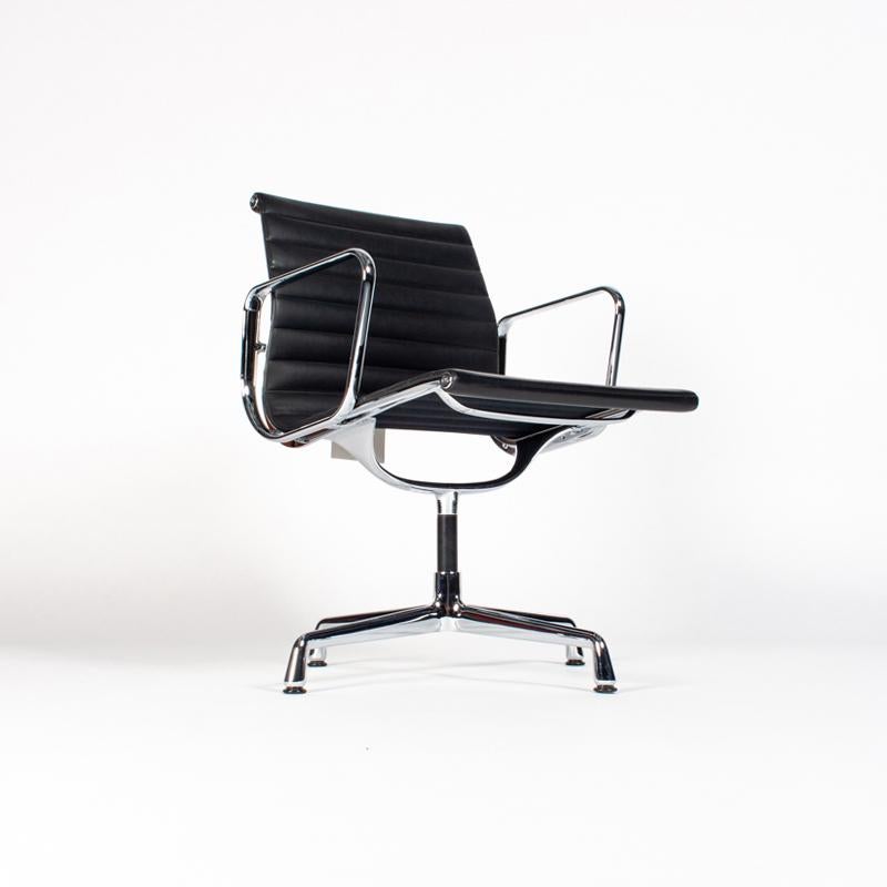 Aluminum Eames EA108 Black Leather Dining Chair by Vitra