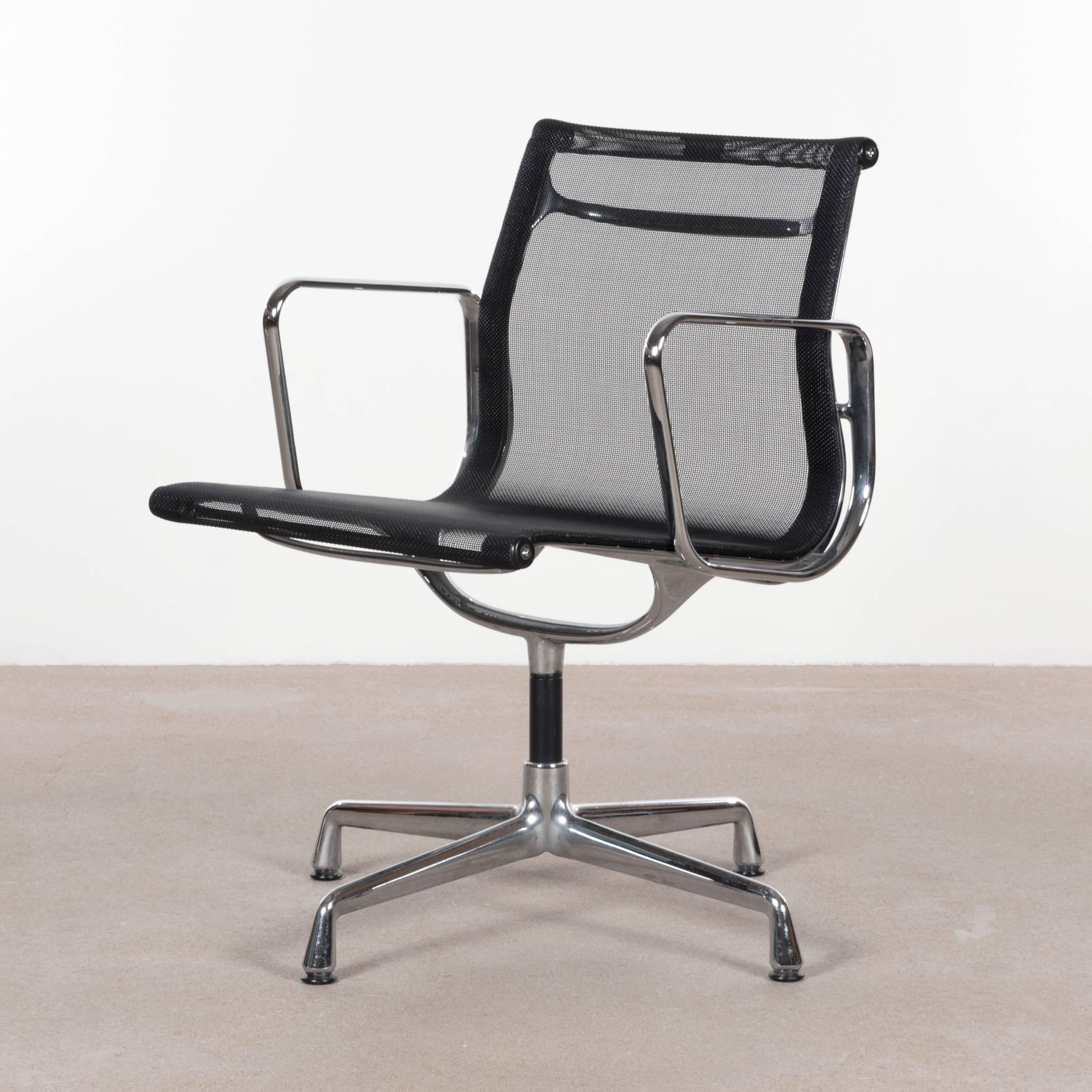 Aluminum Eames EA108 Black Netweave Dining Chair by Vitra For Sale