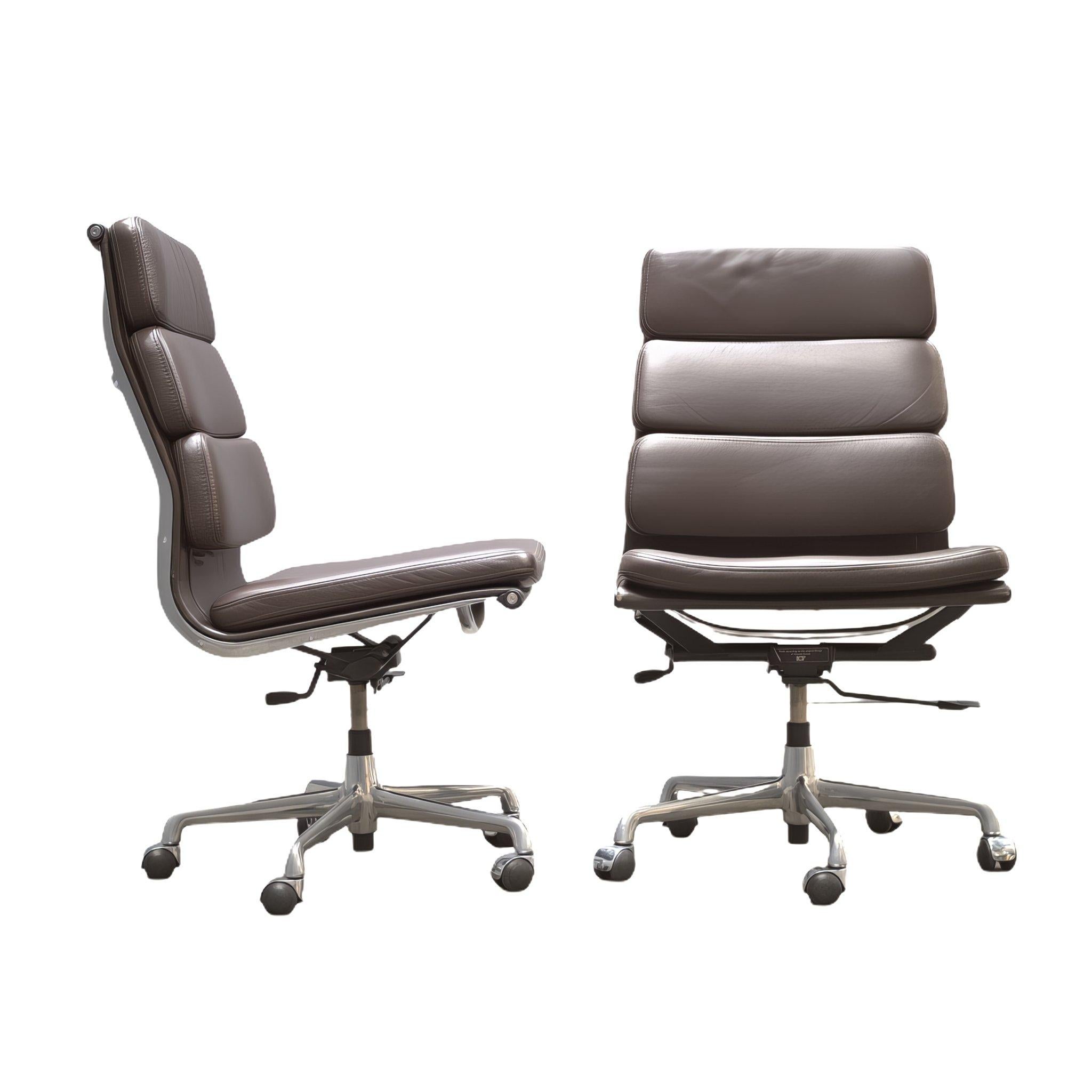 Soft Pad EA219 High Back Leather Office Chair: This high back leather office chair by Charles & Ray Eames for Vitra, crafted in the 1990s, offers a blend of comfort and modern design. Perfect for any office space, adding both style and functionality.