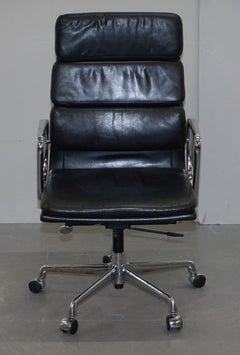 Eames EA219 Vitra Eames High Soft Pad Office Armchair Black Leather